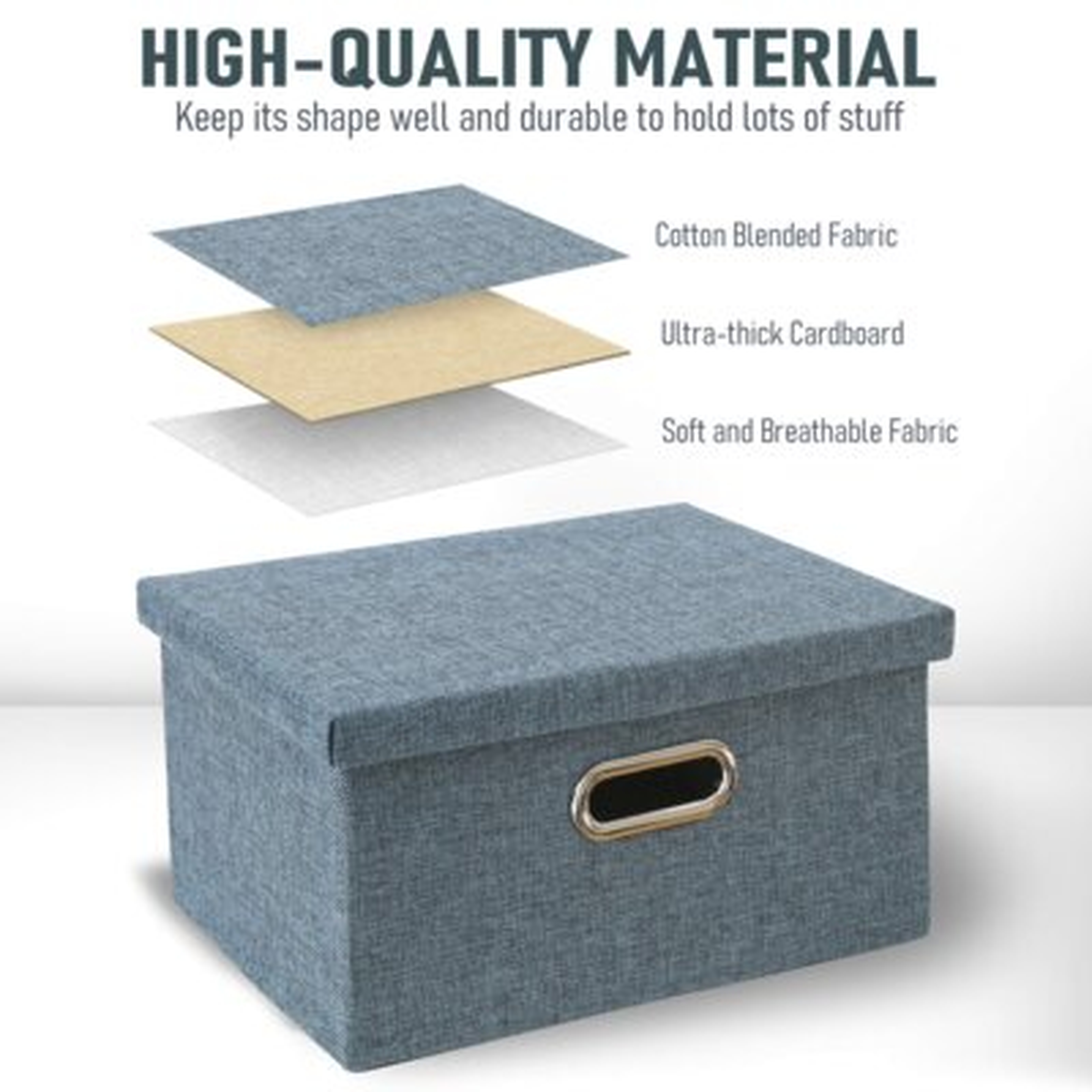 Foldable Lidded Storage Bins Cube Linen Fabric Storage Basket With Handle Organizer Box Containers For Shelf Home Office Closet Nursery, 2 Pack, Lakeblue - Wayfair
