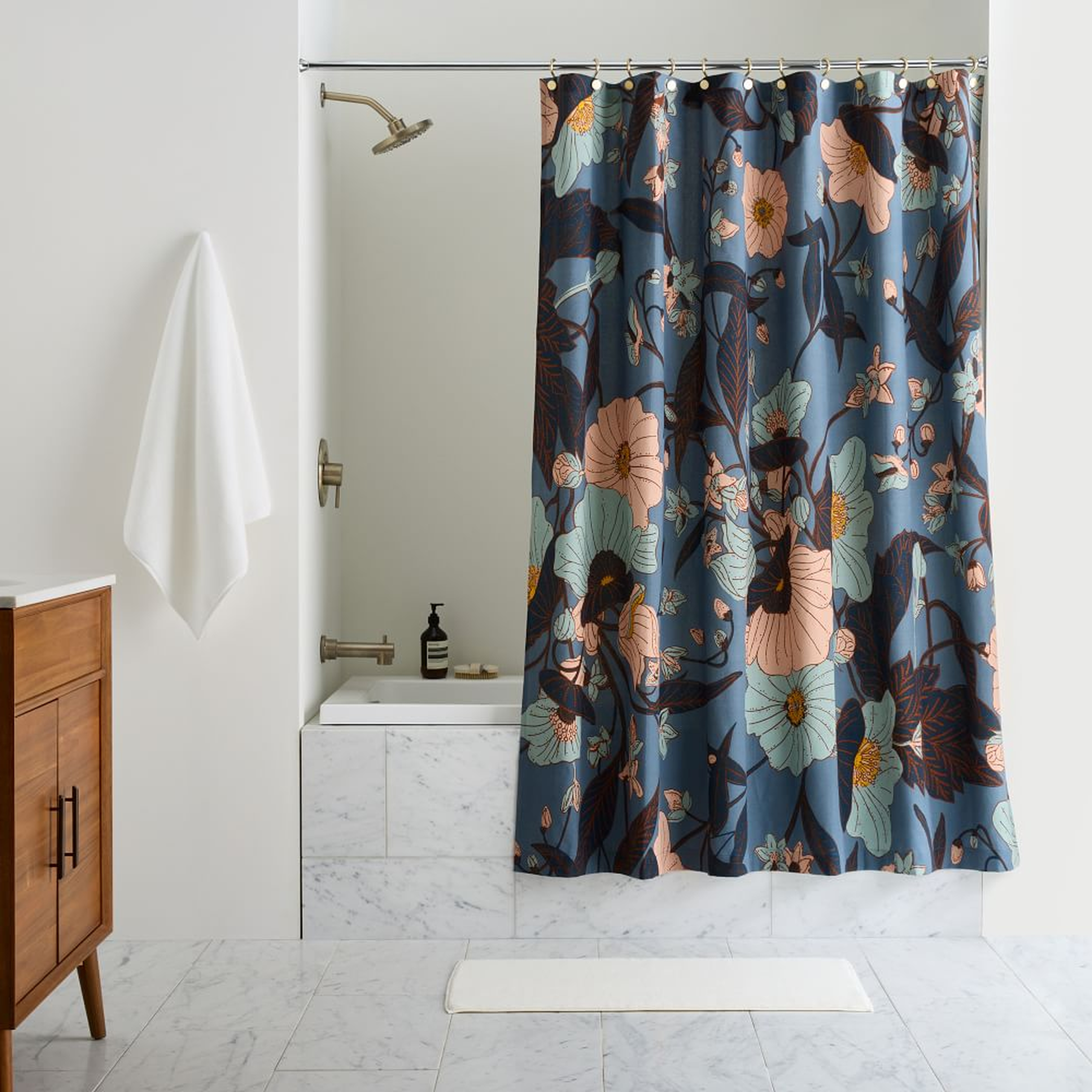 Poppy Floral Shower Curtain, Blue Mist, 72"x74" - West Elm