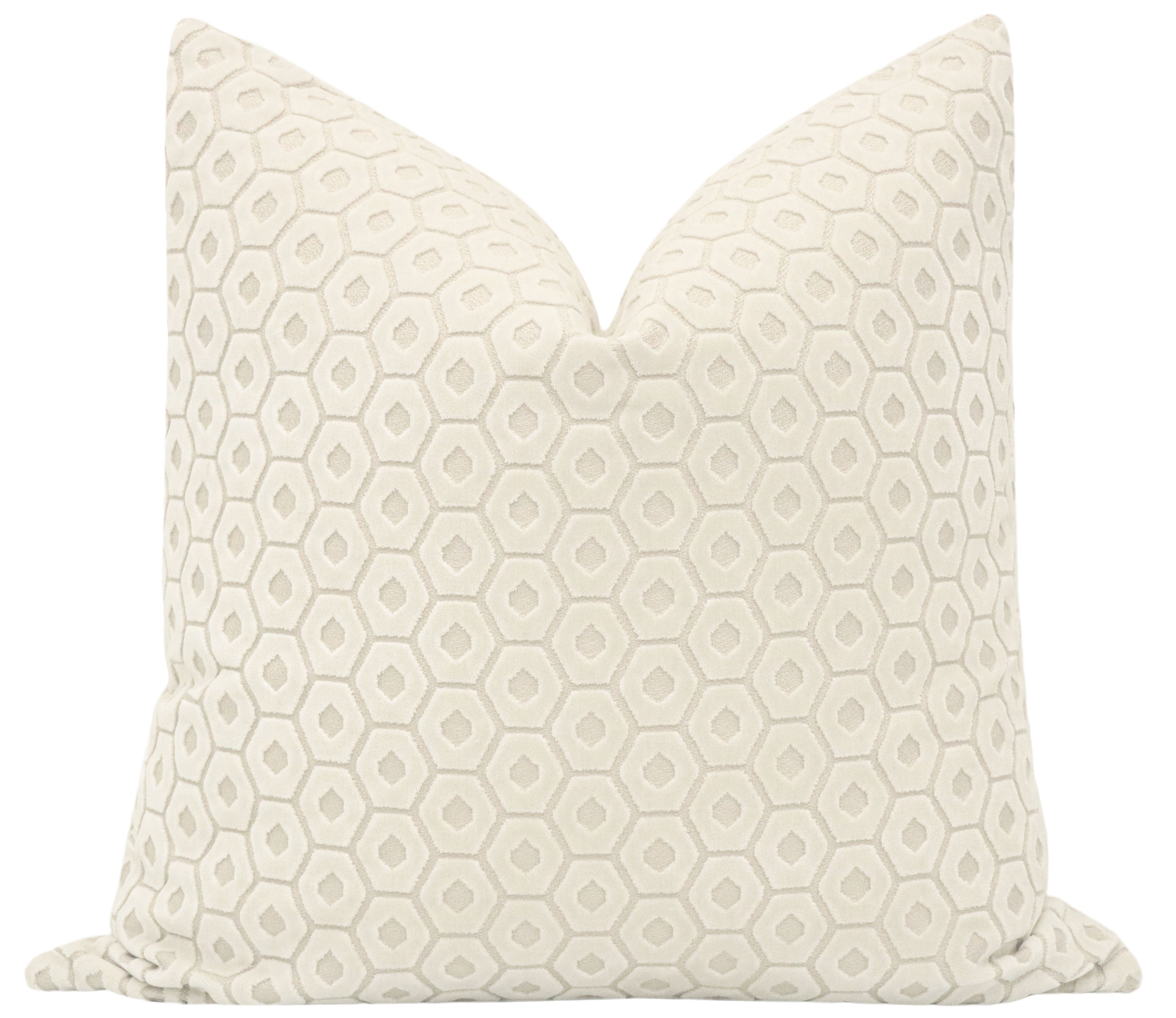 Paloma Cut Velvet Pillow Cover, Alabaster, 18" x 18" - Little Design Company