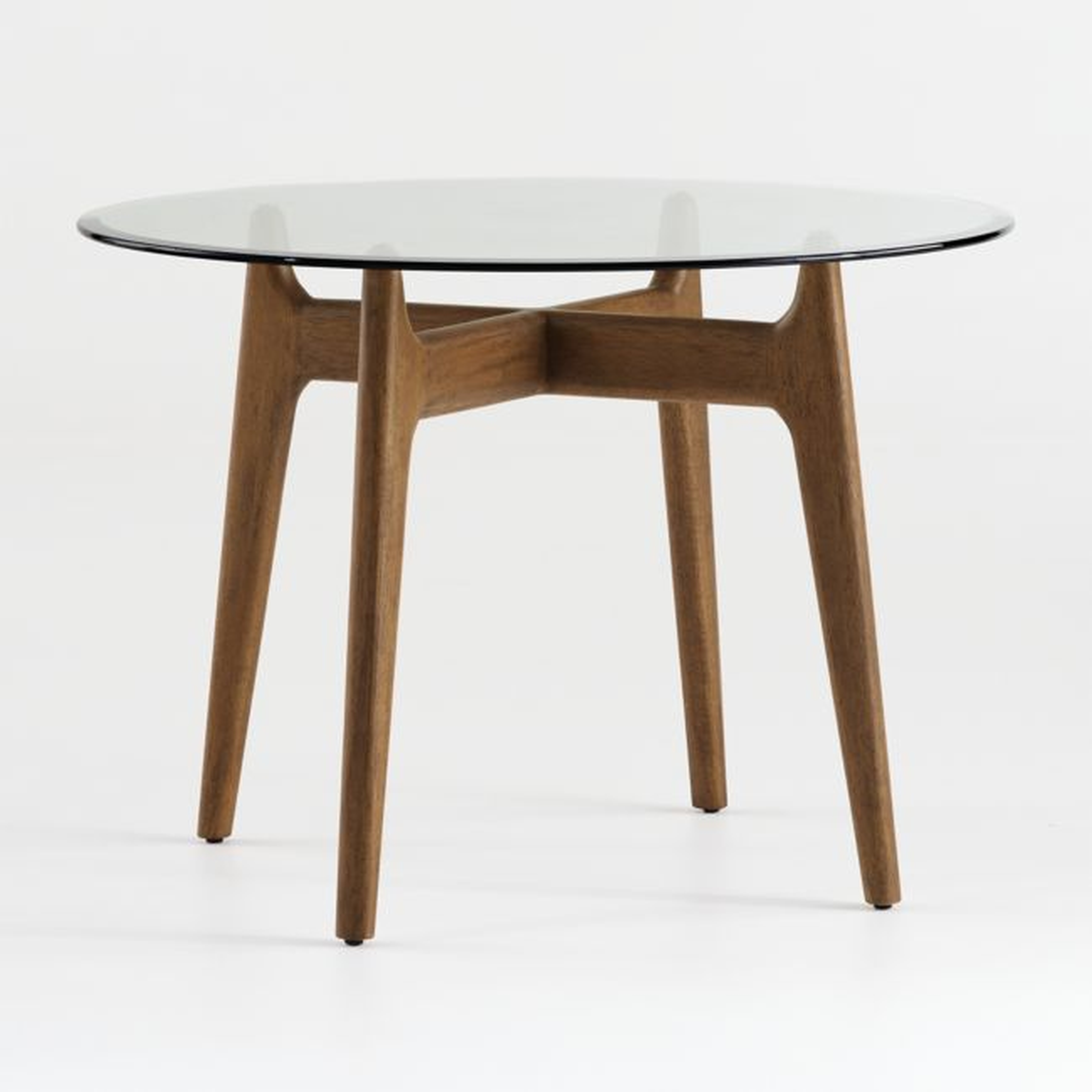 Tate 42" Round Dining Table with Glass Top and Walnut Base - Crate and Barrel
