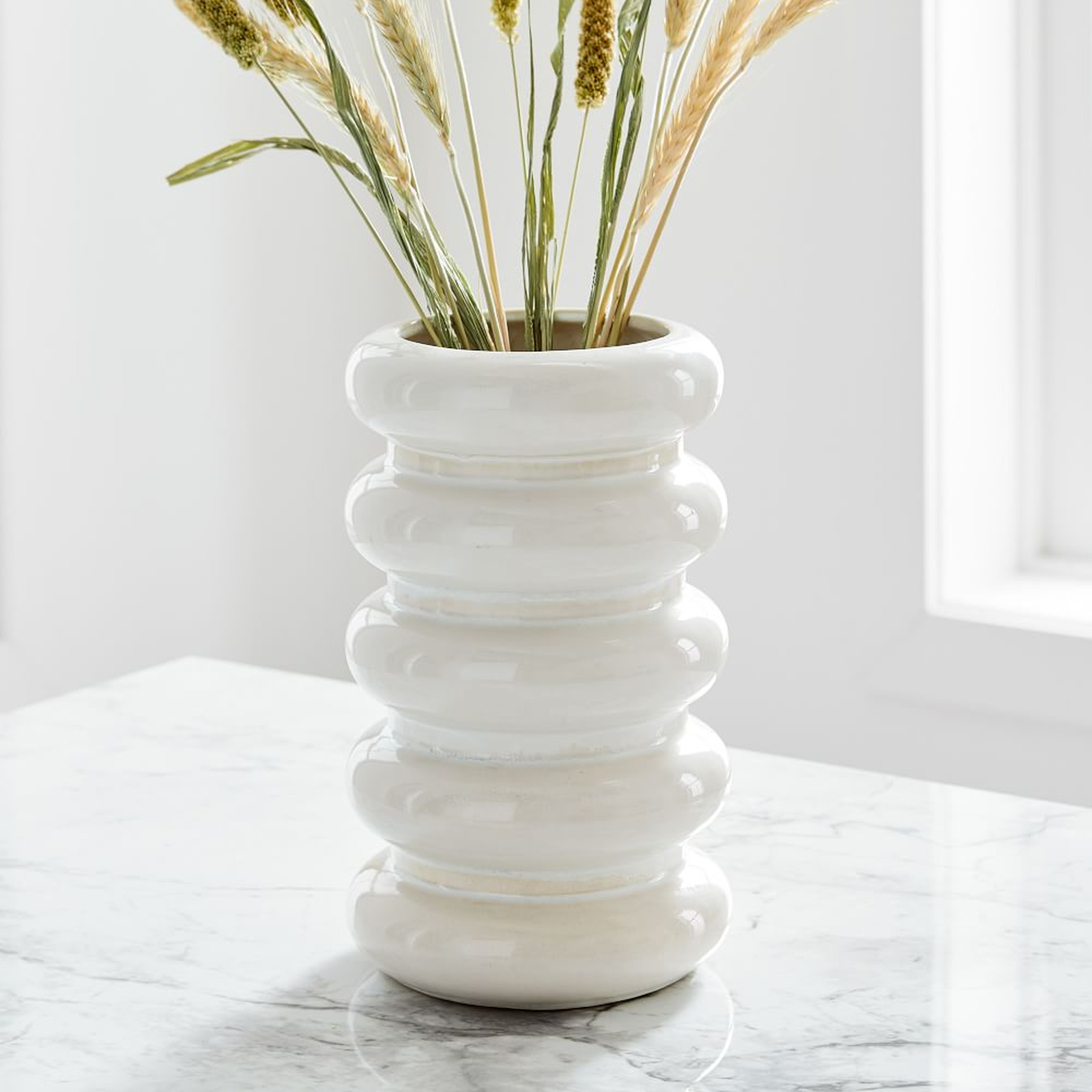 Stepped Form Ceramic Round Stacked, Transculent White - West Elm