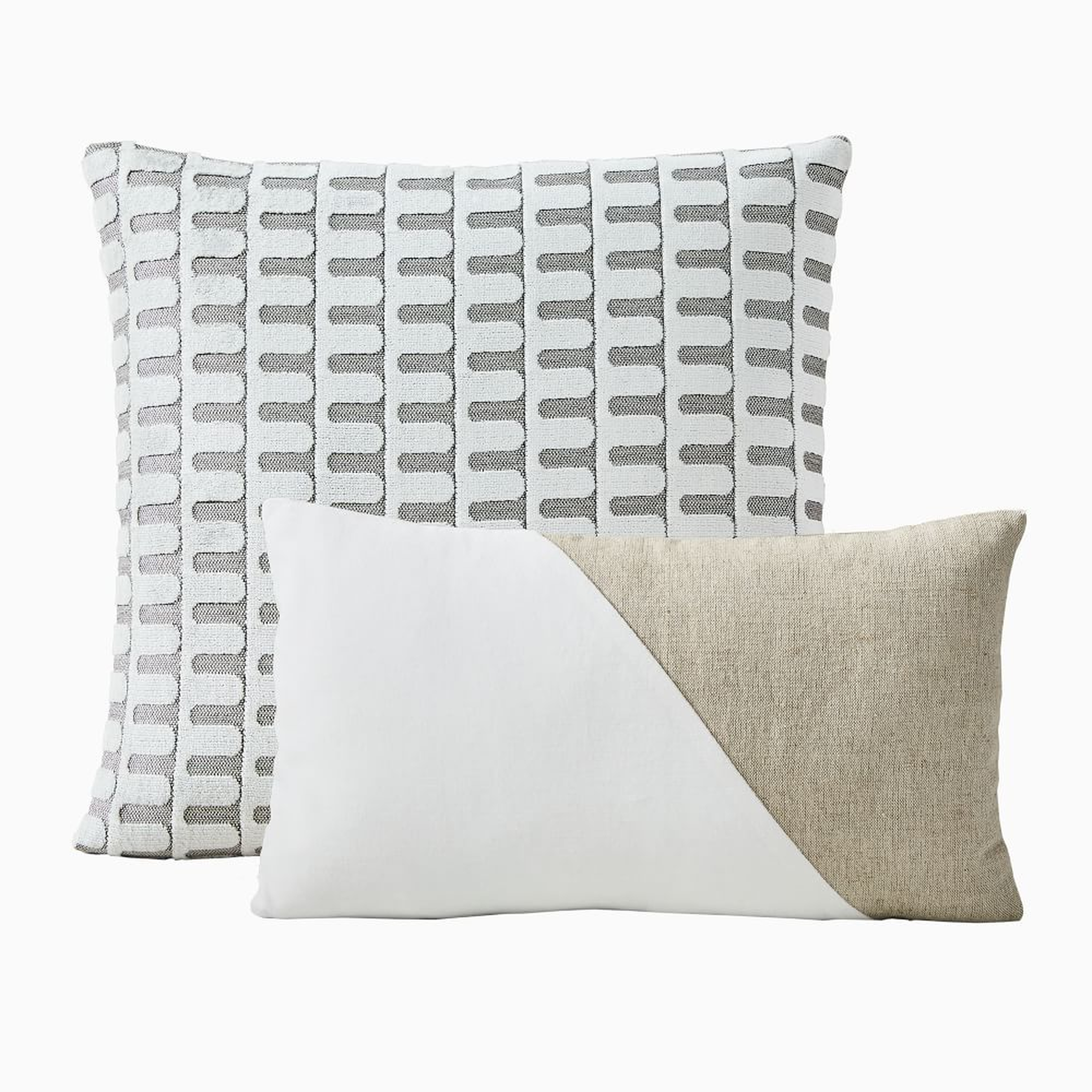 Cut Velvet Archways & Cotton Linen & Vevlet Corners Pillow Cover Set, Stone White, Set of 2 - West Elm