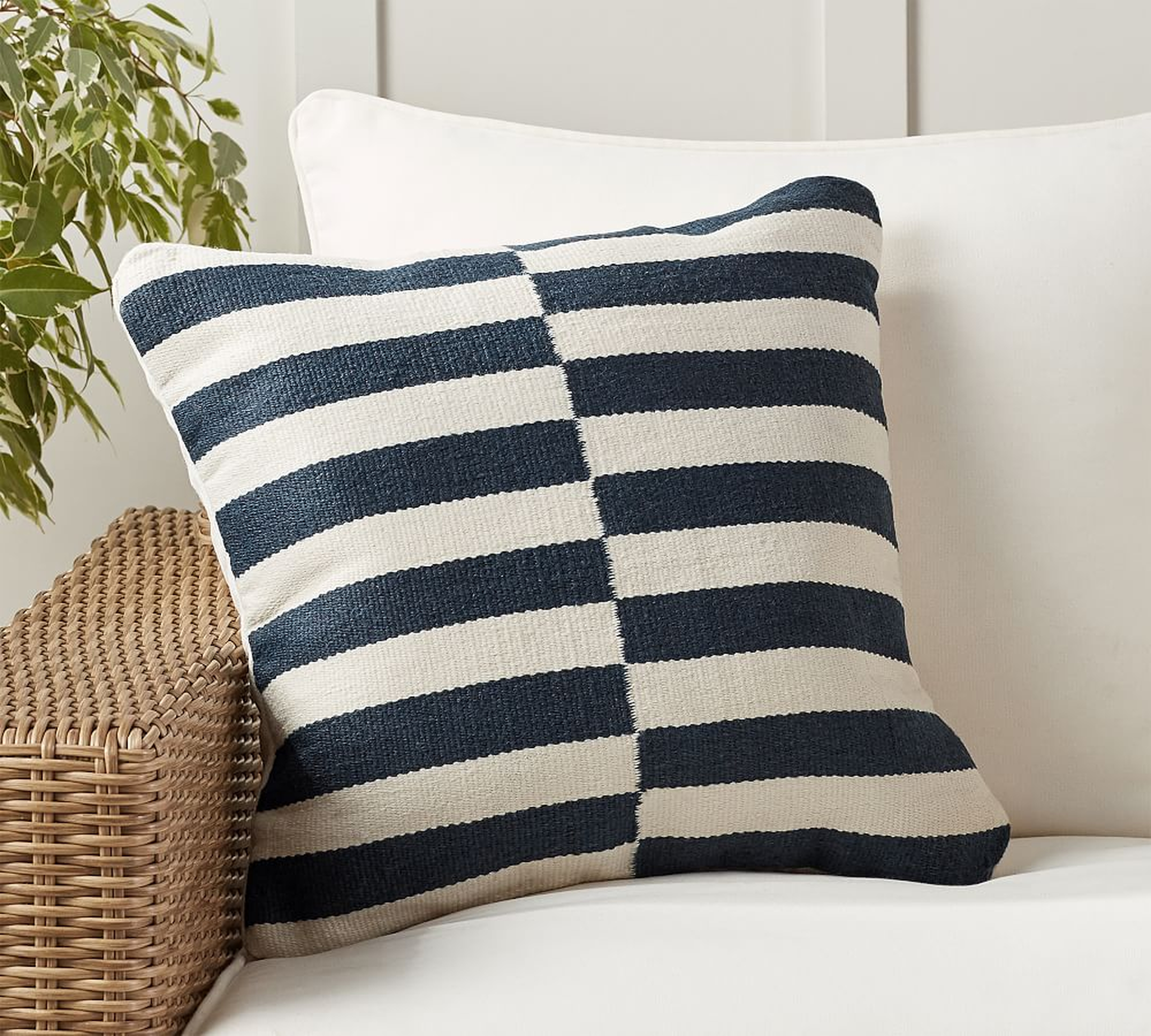 Skye Eco-Friendly Textured Indoor/Outdoor Pillow, 20 x 20", Navy - Pottery Barn
