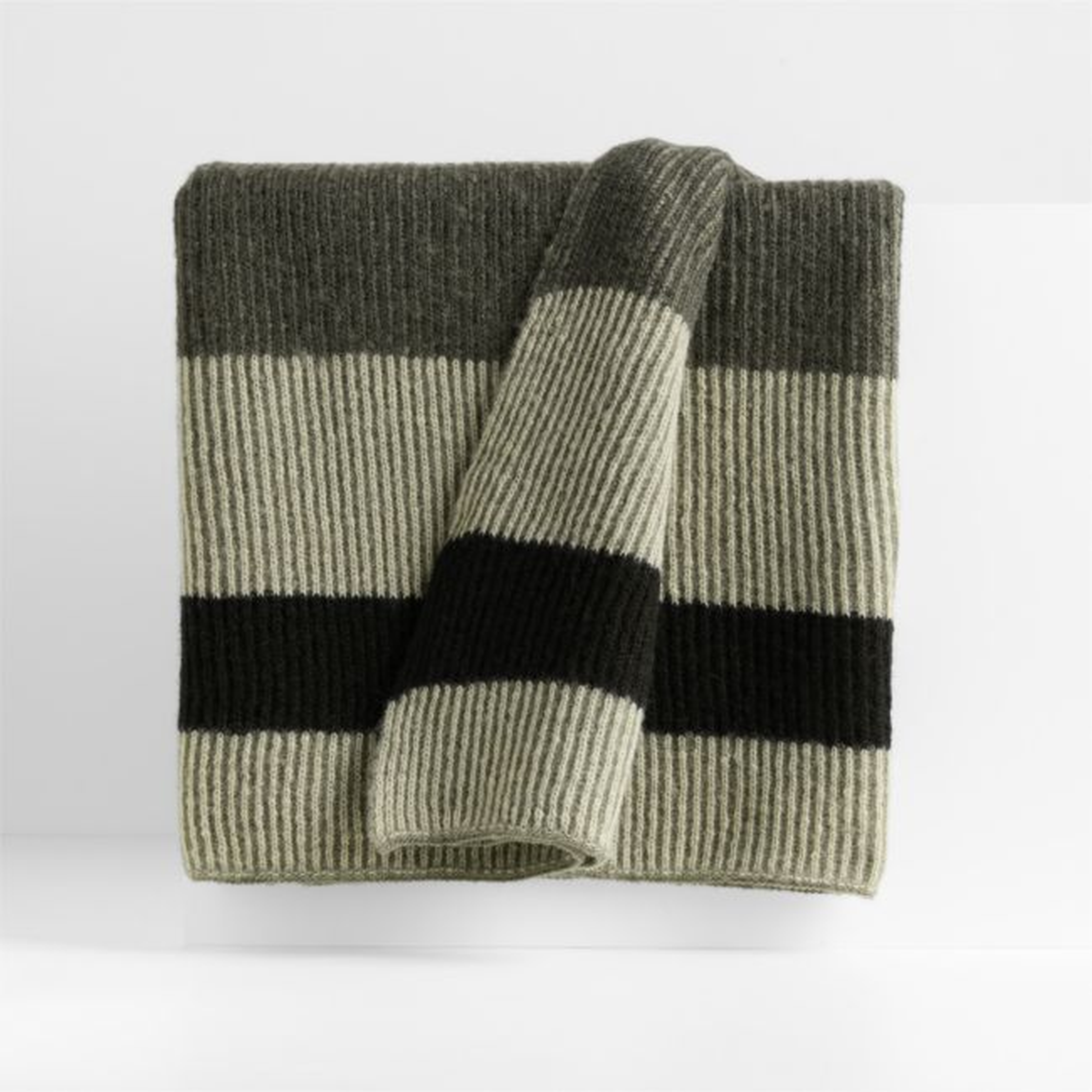 Ribbed Knit 70"x55" Wool Blend Spanish Moss Green Throw Blanket - Crate and Barrel
