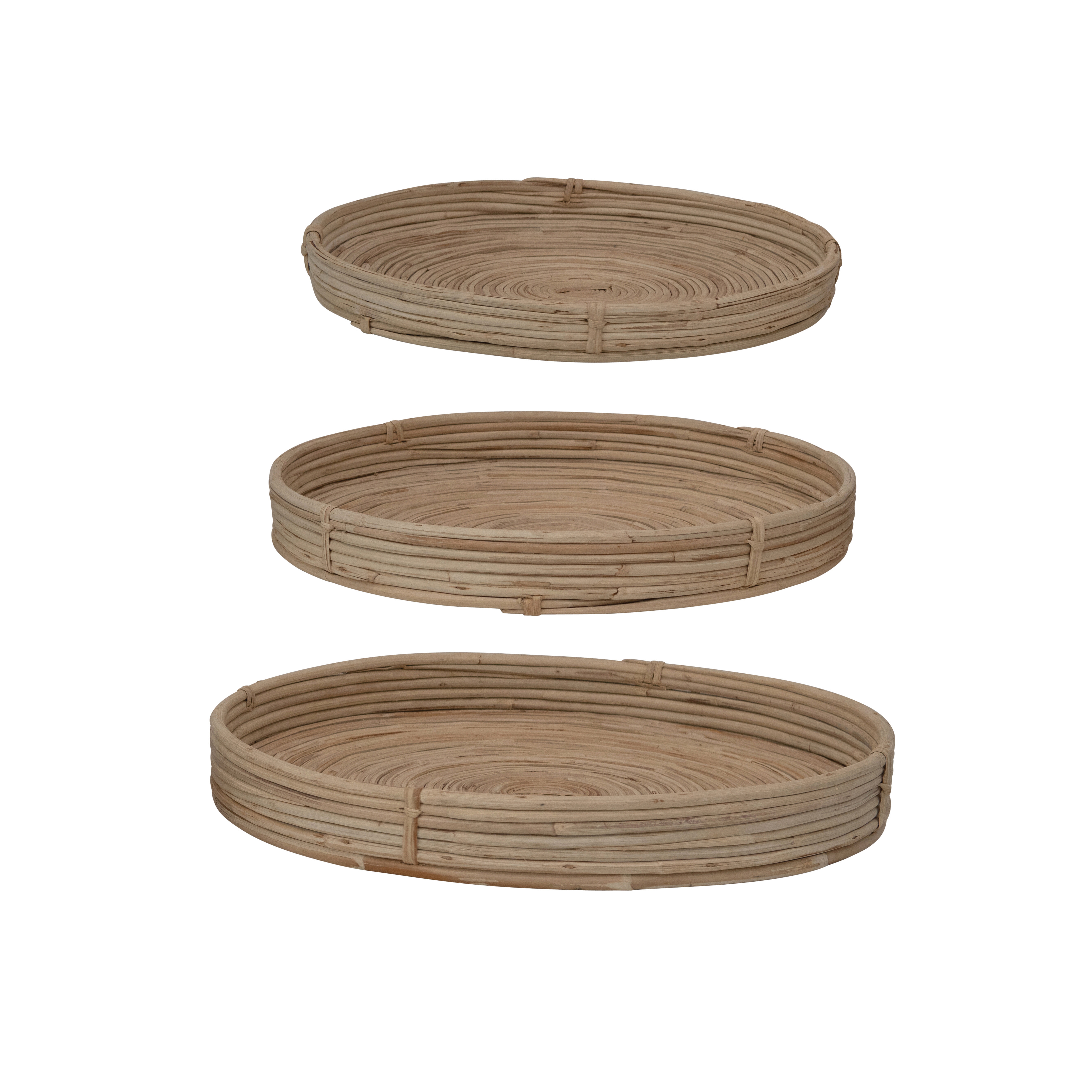 Natural Hand-Woven Cane Trays, Set of 3 - Moss & Wilder