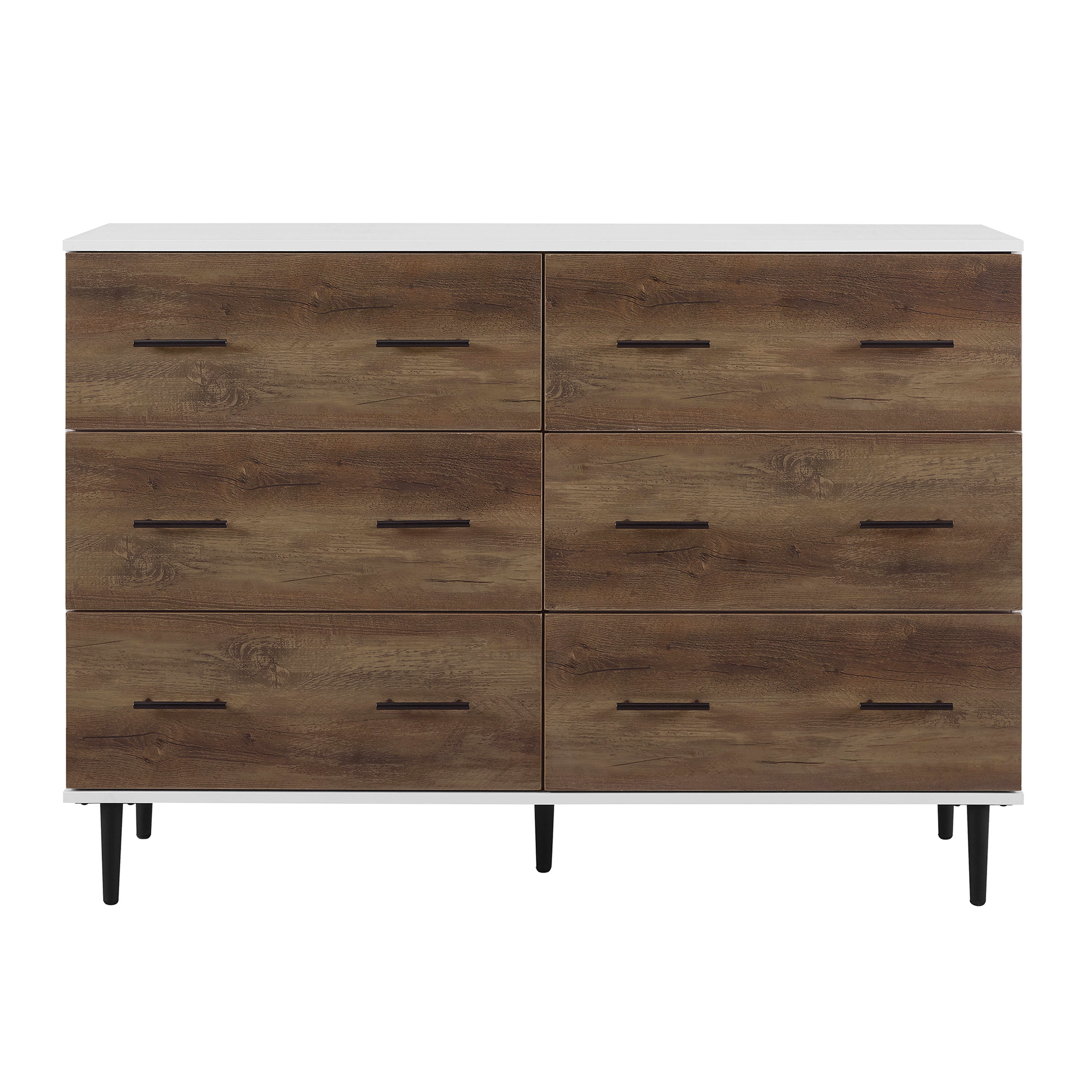 Savanna Modern Wood 6 Drawer Dresser - White/Rustic Oak - Walker Edison