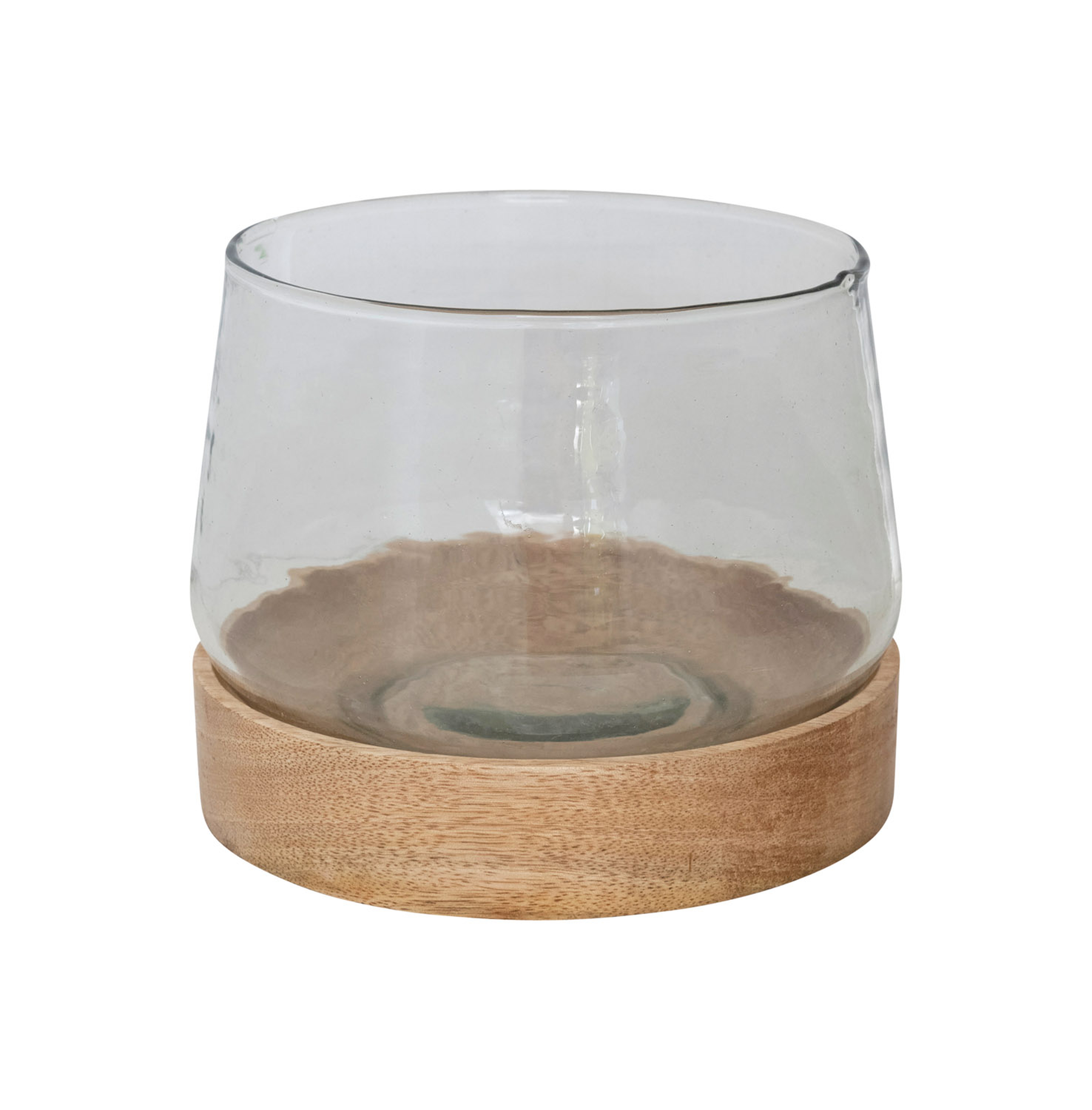 Glass Hurricane/Vase with Mango Wood Base - Bloomingville