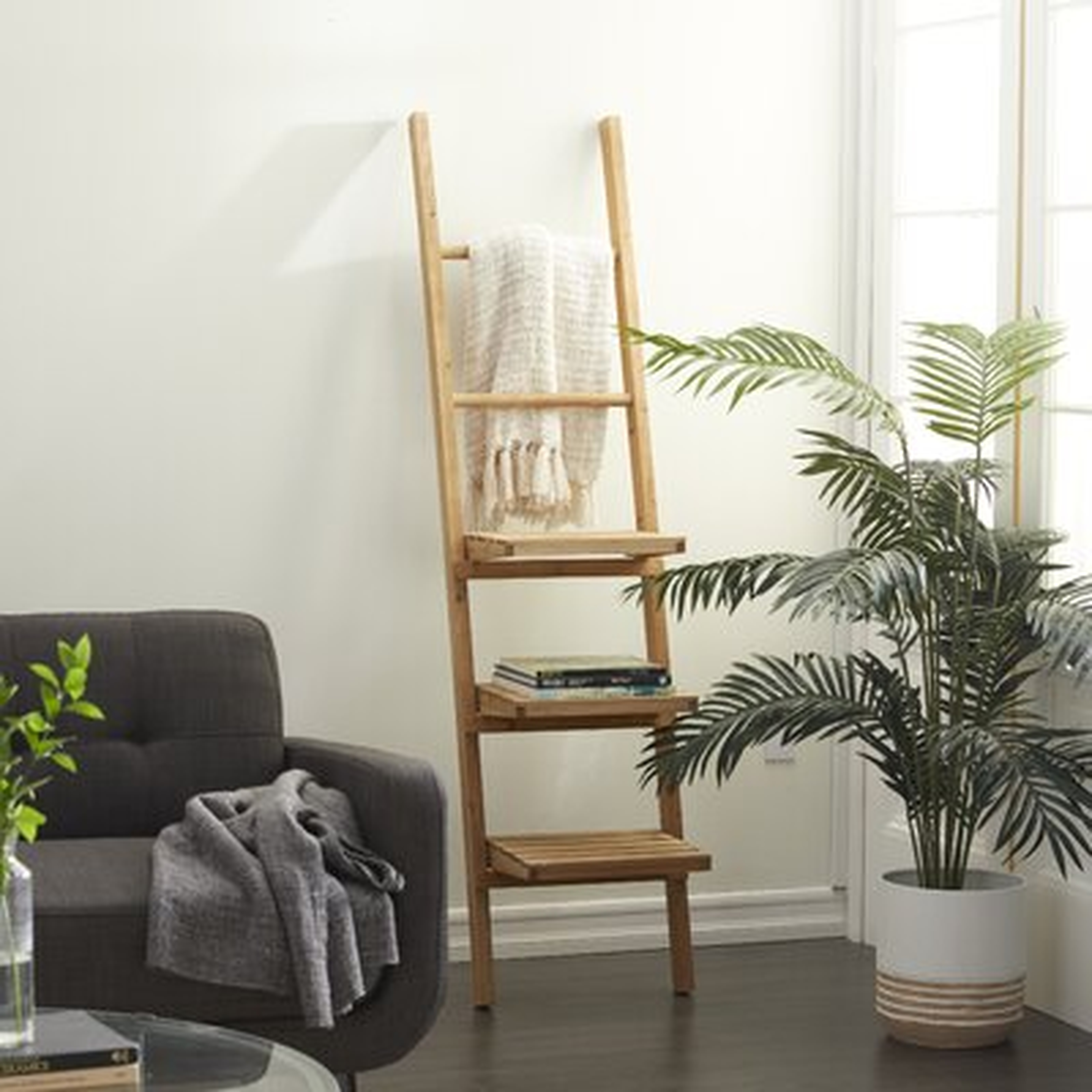 Light Brown Wood Leaning Ladder Shelf, 18"L X 71"H - Wayfair