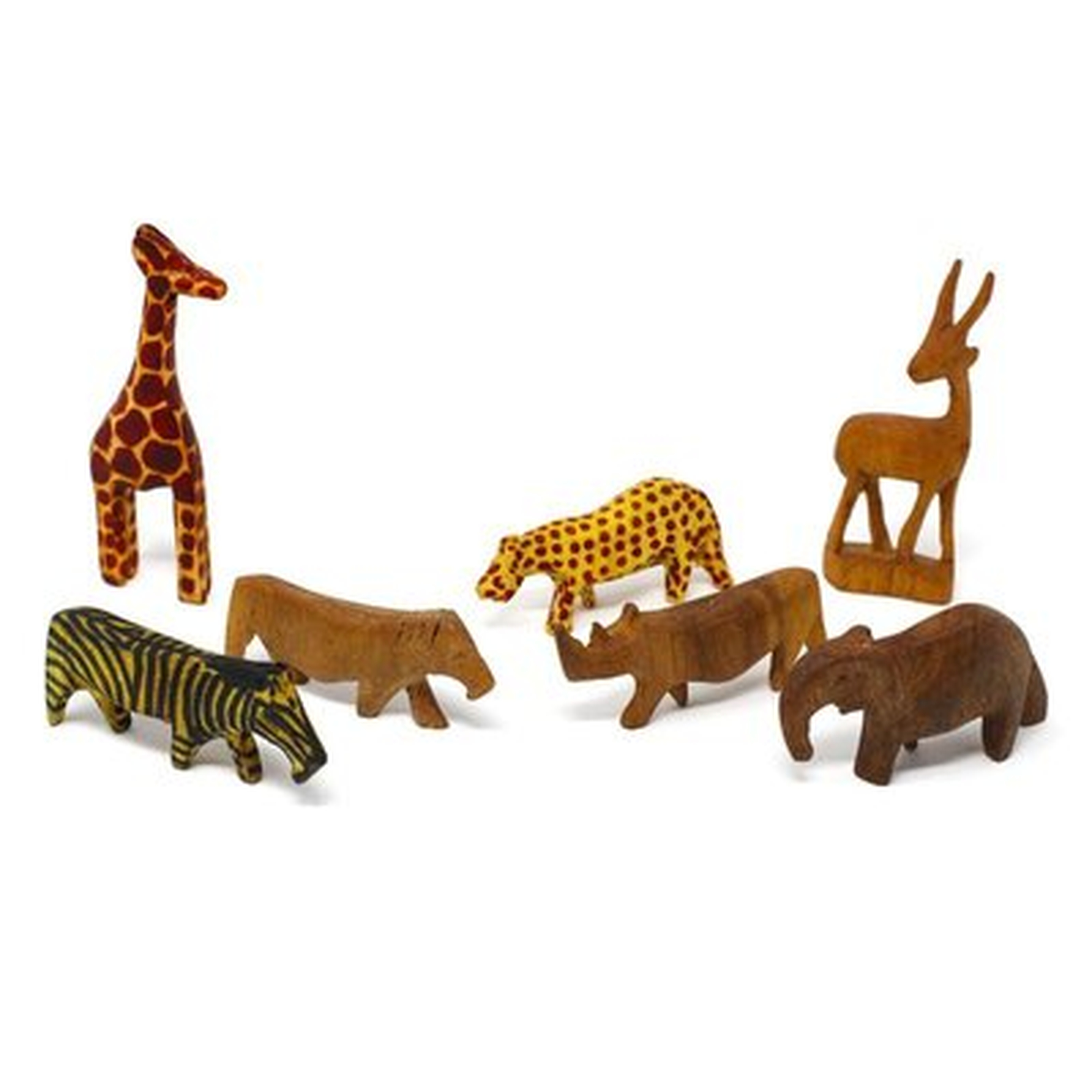 Miniature Wood Safari Animals, Set Of 7 - Wayfair