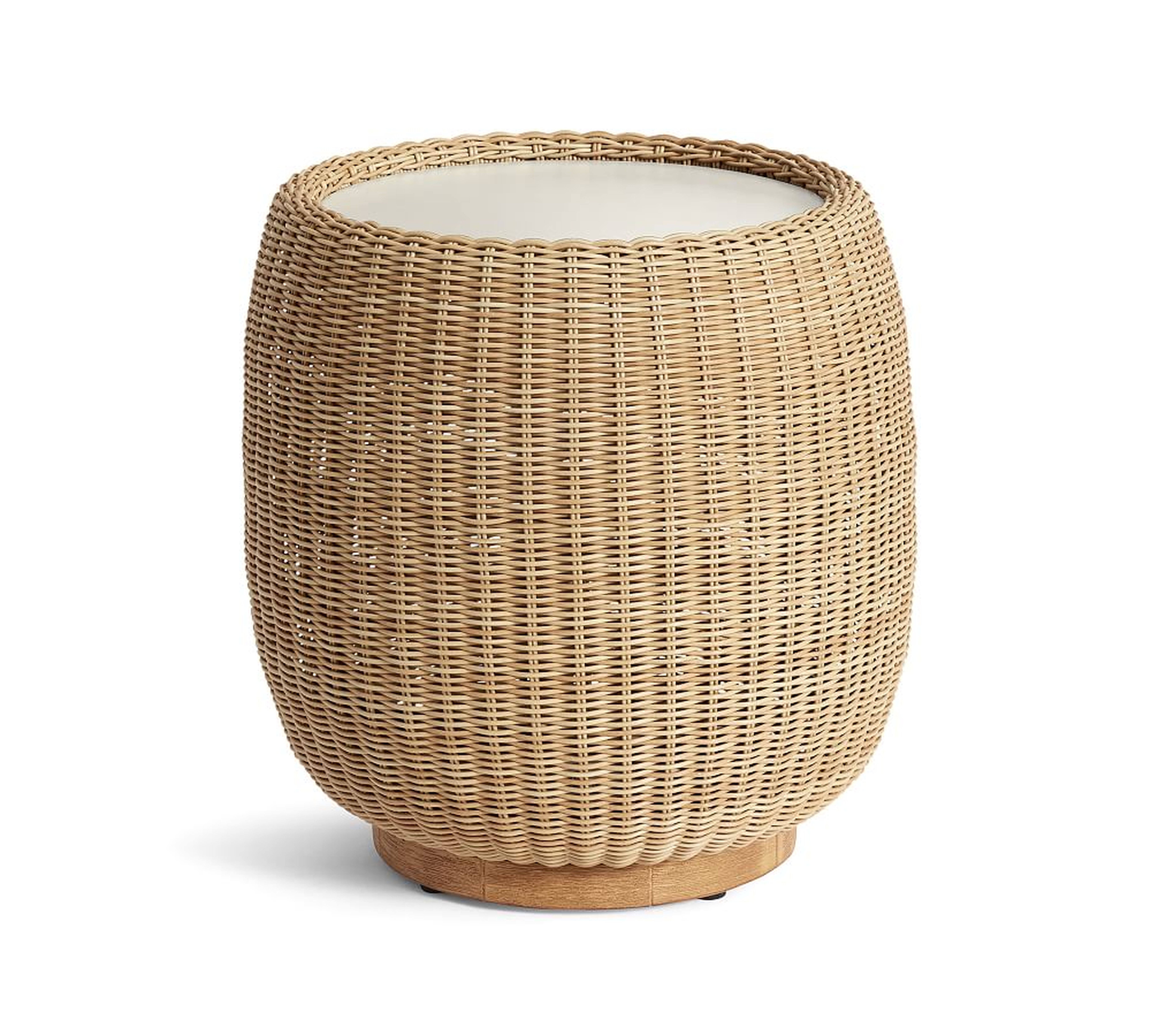 Hampton All-Weather Wicker Drum Side Table, Natural - Pottery Barn
