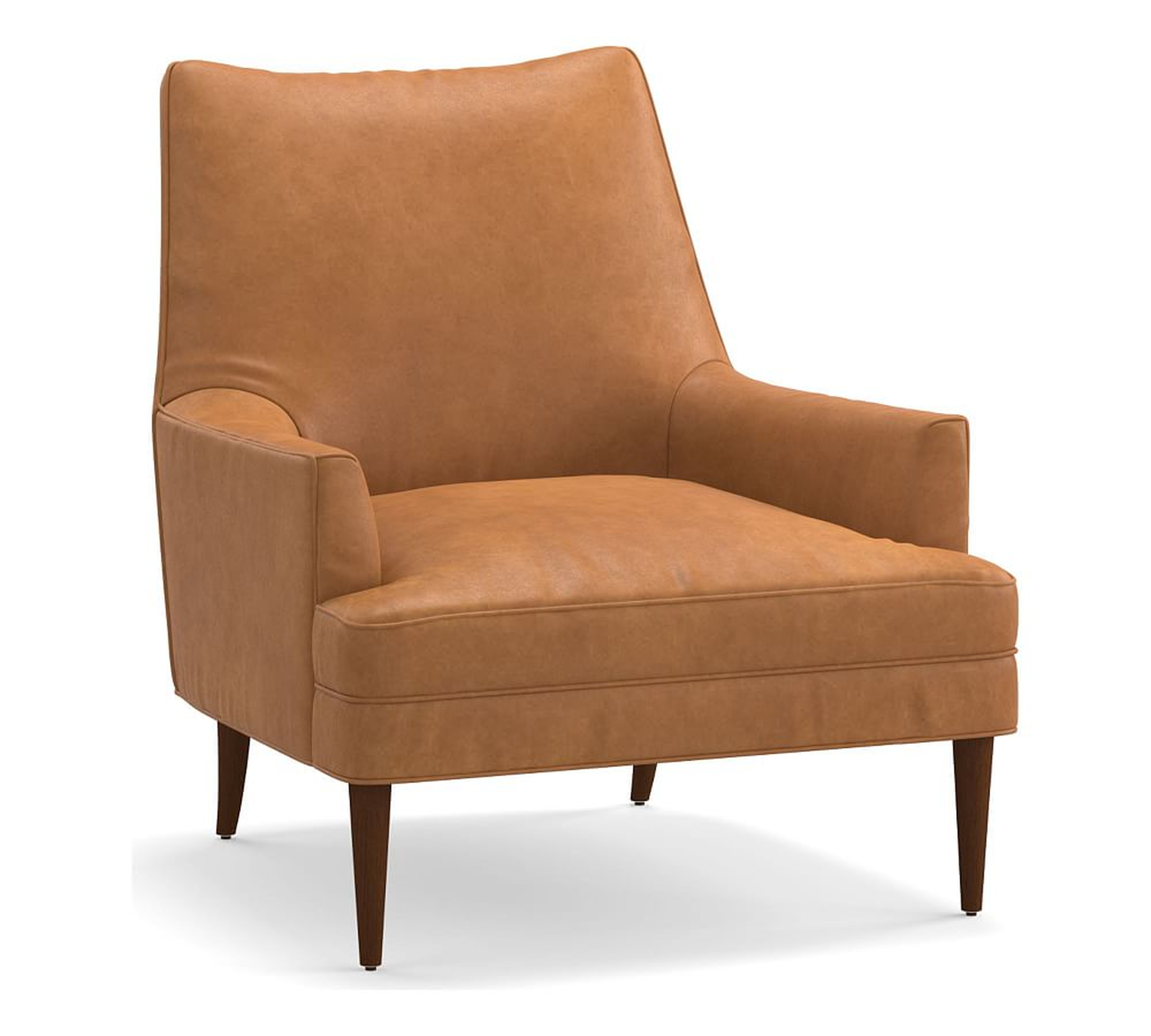 Reyes Leather Armchair, Polyester Wrapped Cushions, Churchfield Camel - Pottery Barn