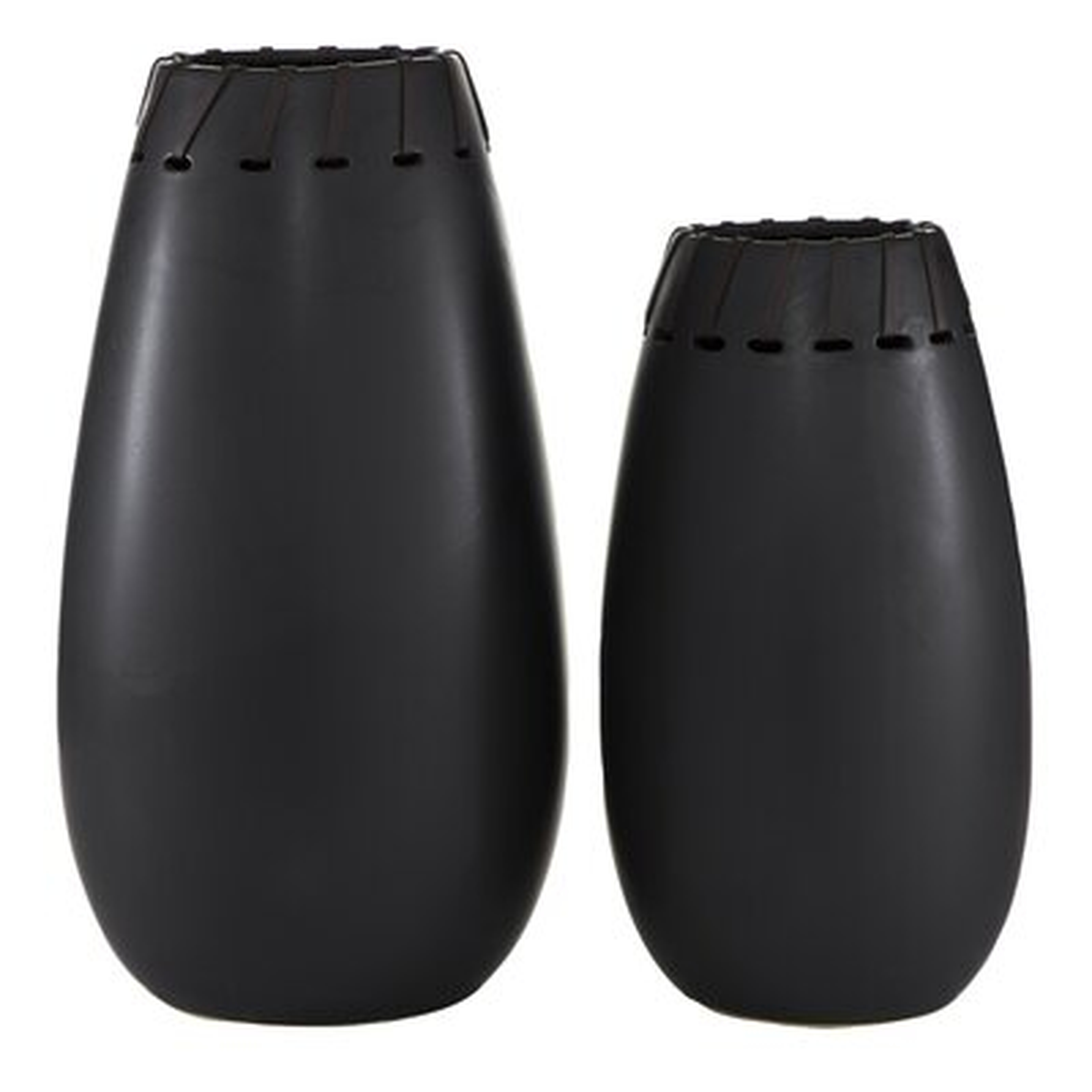 Round Ceramic Black Vases With Leather Accents, Set Of 2: 16" X 13" - Wayfair