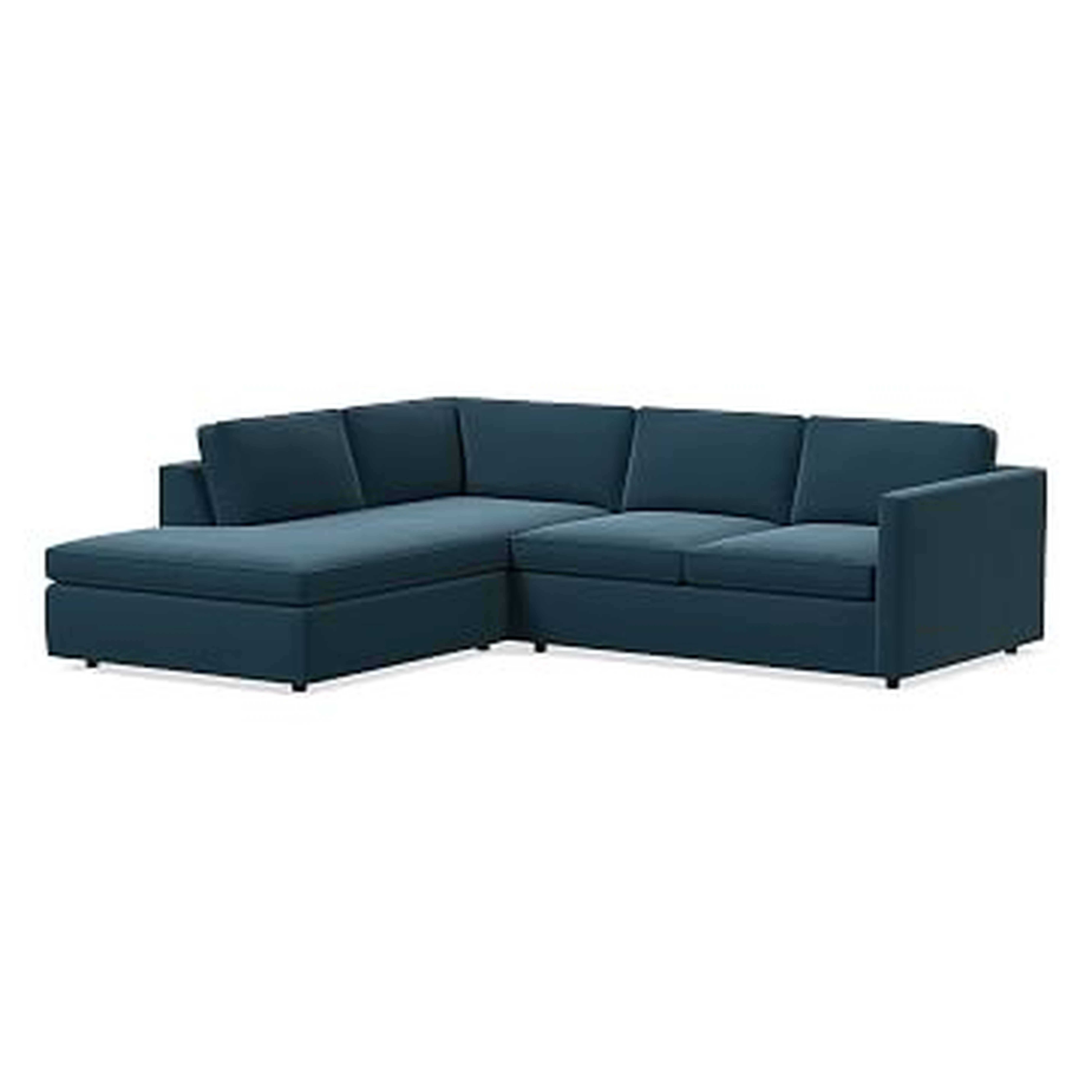 Harris Sectional Set 25: XL RA 65" Sofa, XL LA Terminal Chaise, Poly, Performance Velvet, Petrol, Concealed Supports - West Elm