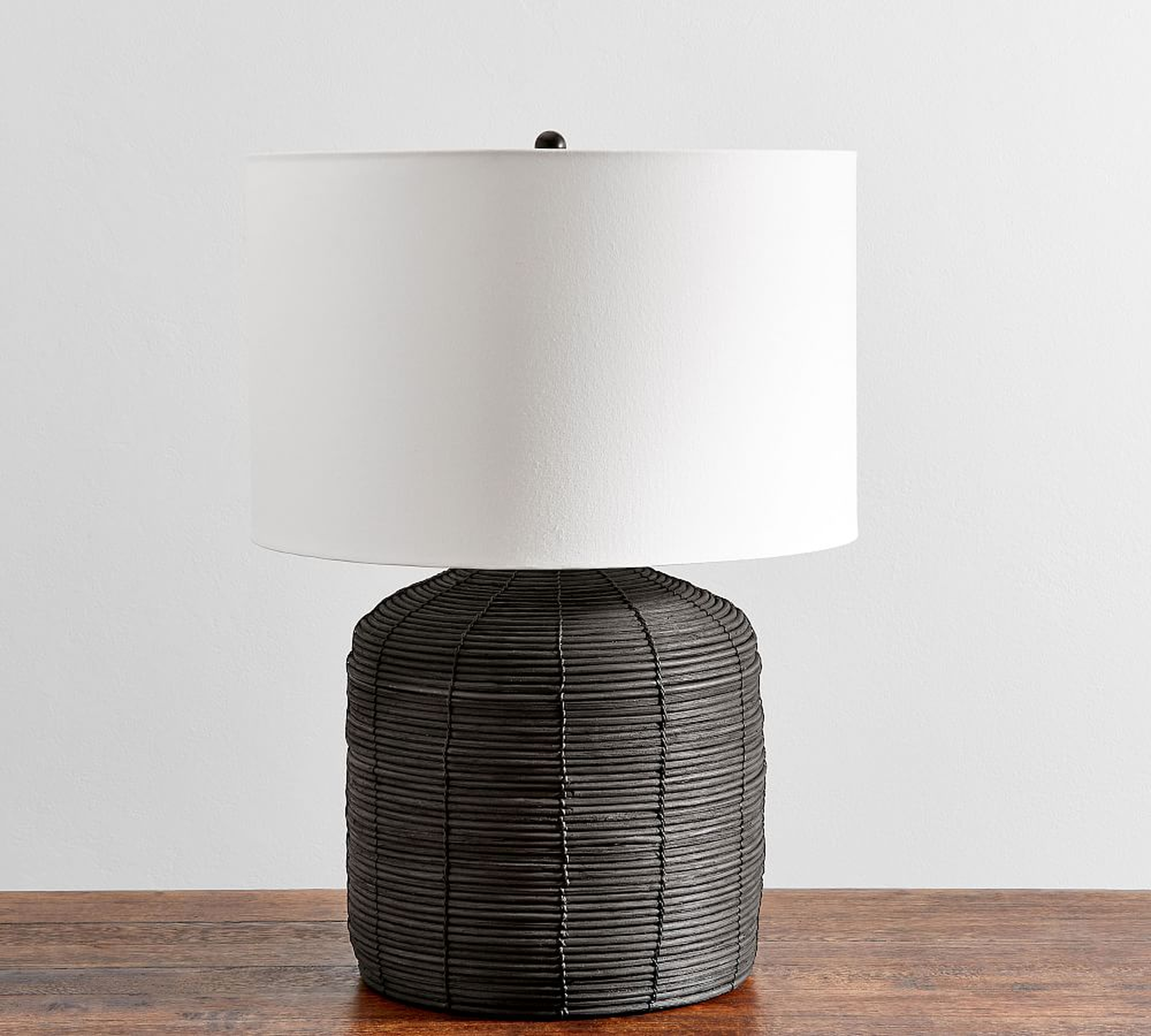 Cambria Seagrass Table Lamp with Small SS Gallery Shade, Black, Small - Pottery Barn