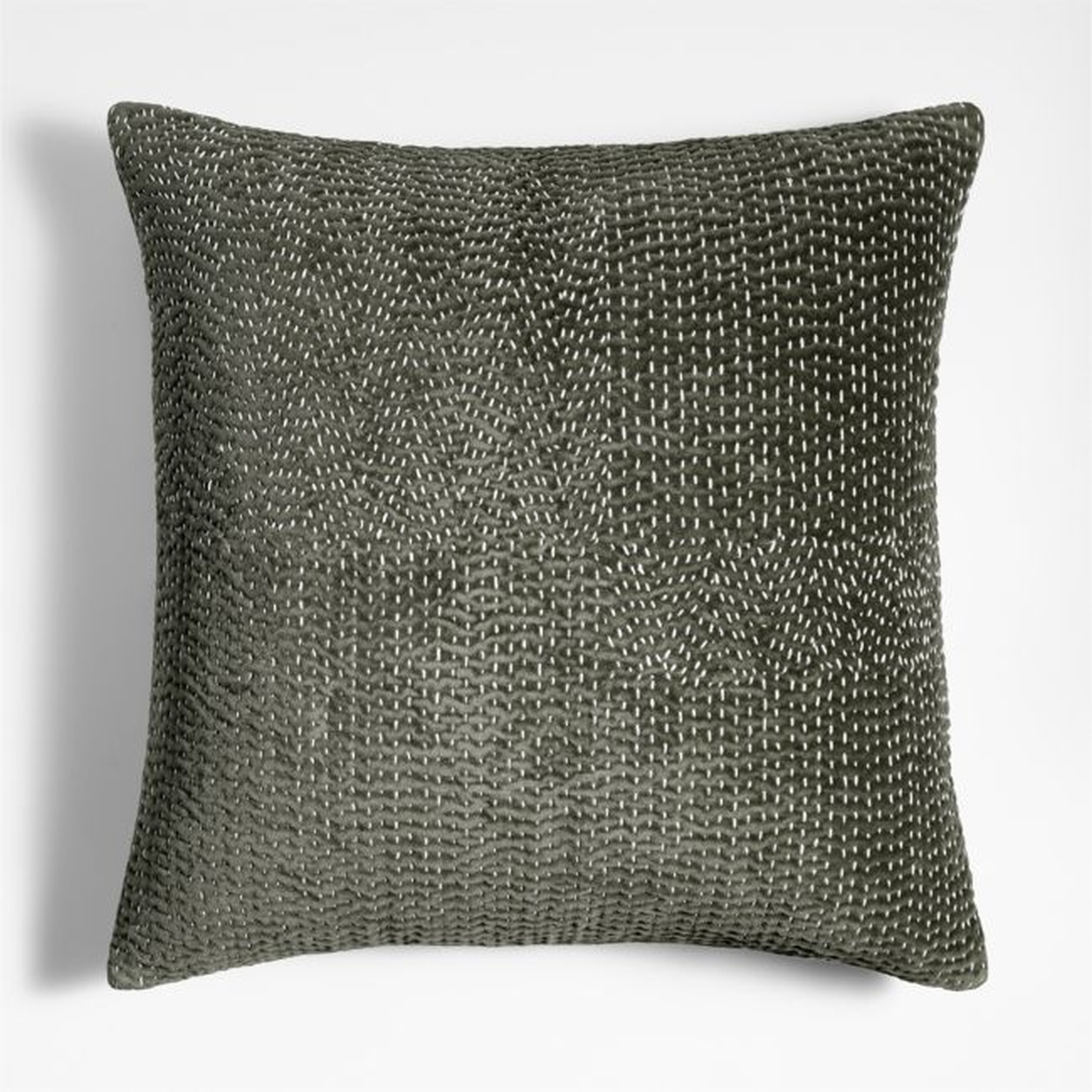 Sashiko Organic Cotton Velvet 20x20 Burnt Green Throw Pillow with Down-Alternative insert - Crate and Barrel