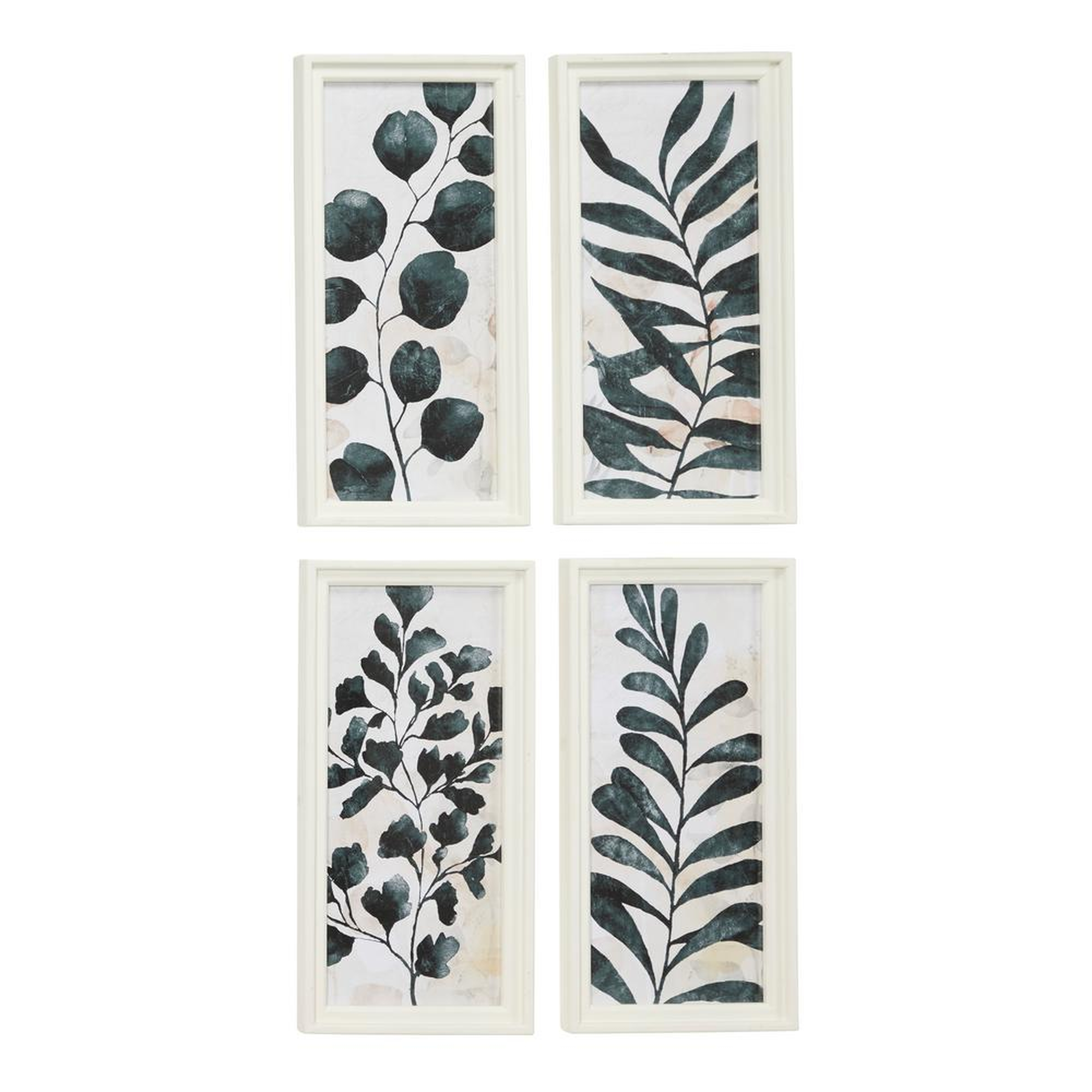 Litton Lane Rectangular White and Dark Green Watercolor Plant Illustrations Wooden Wall Art, Set of 4 - Home Depot