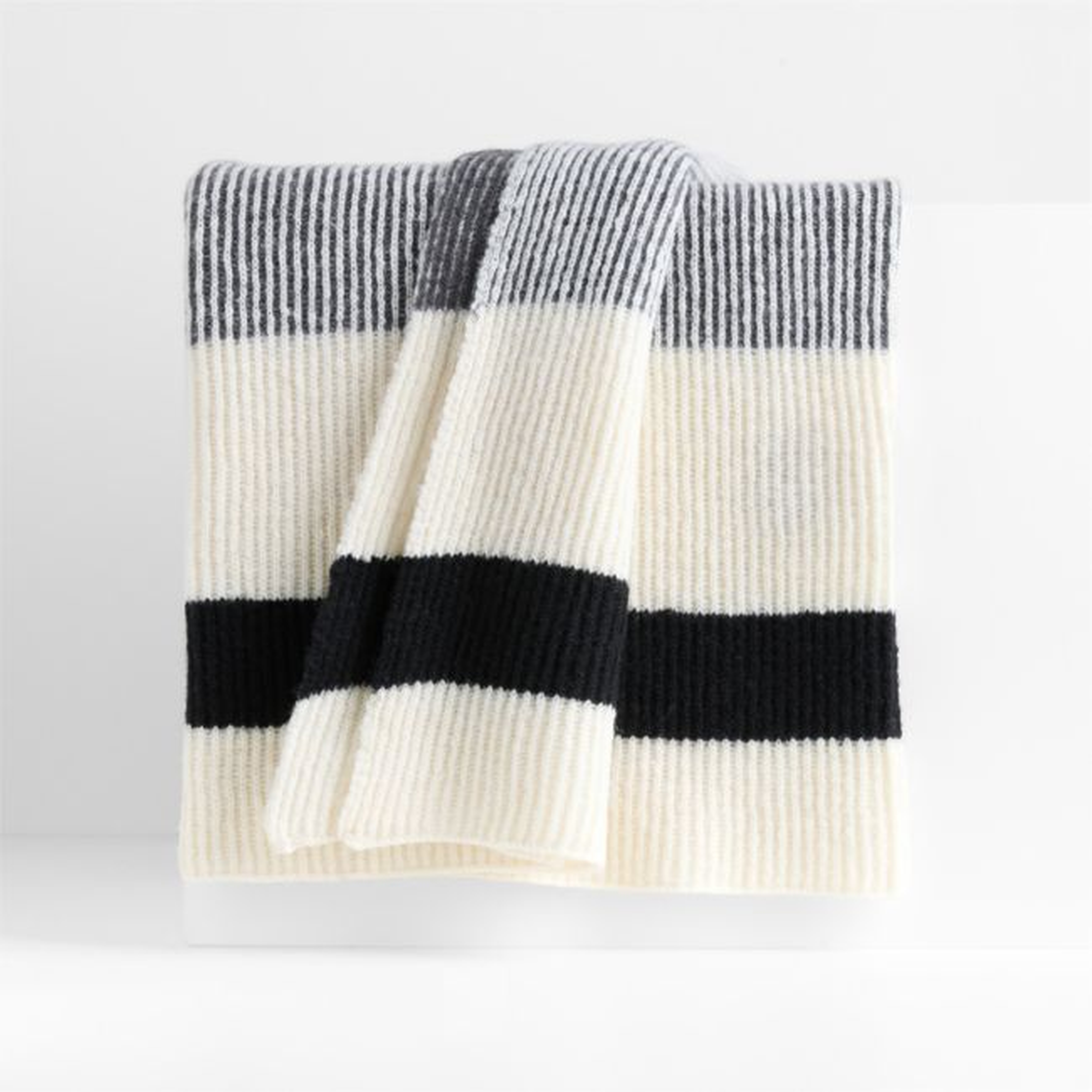 Ribbed Knit 70"x55" Wool Blend Storm Grey Throw Blanket - Crate and Barrel