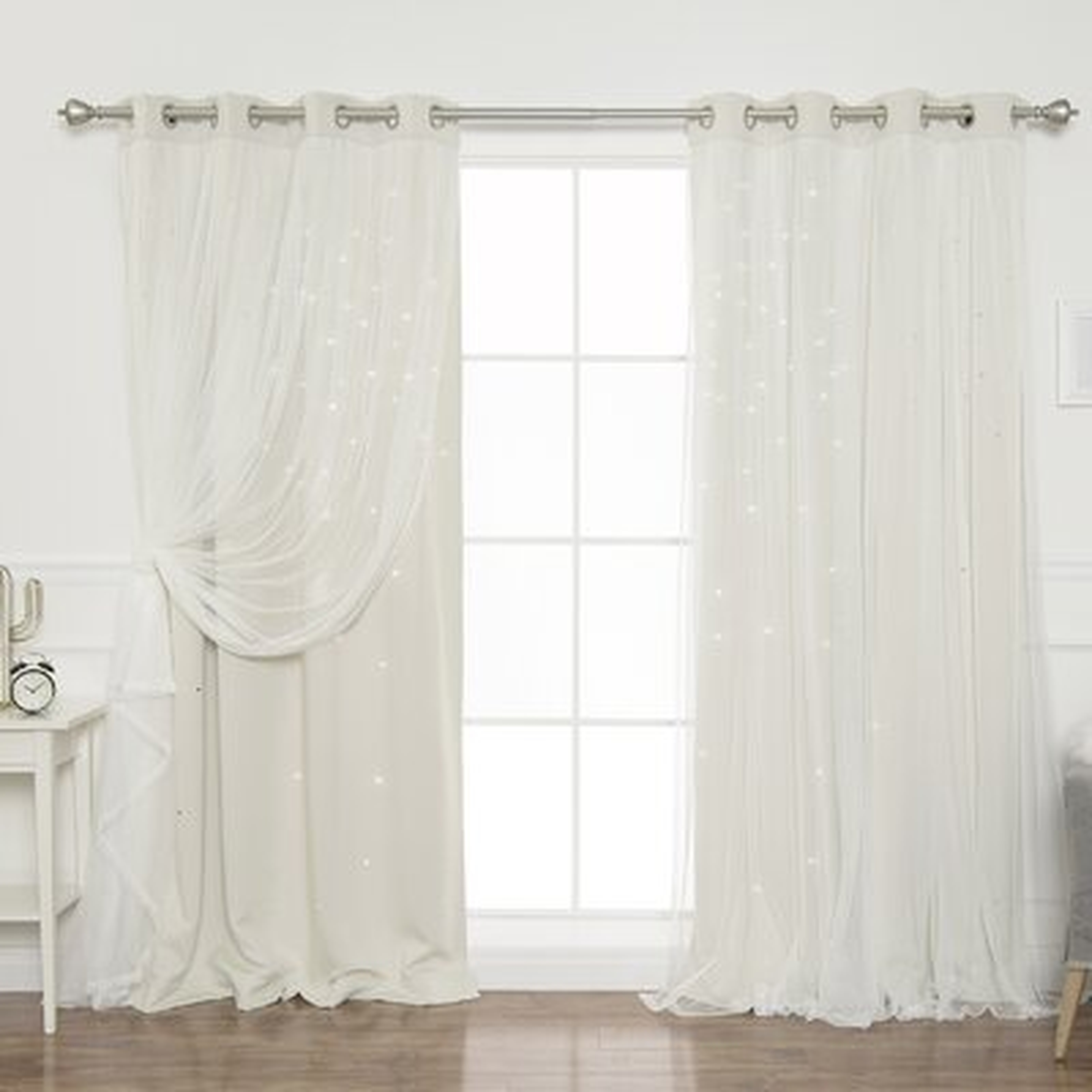 Efird Tulle Overlay Star Cut Out Solid Blackout Thermal Grommet Curtain Panels - Wayfair
