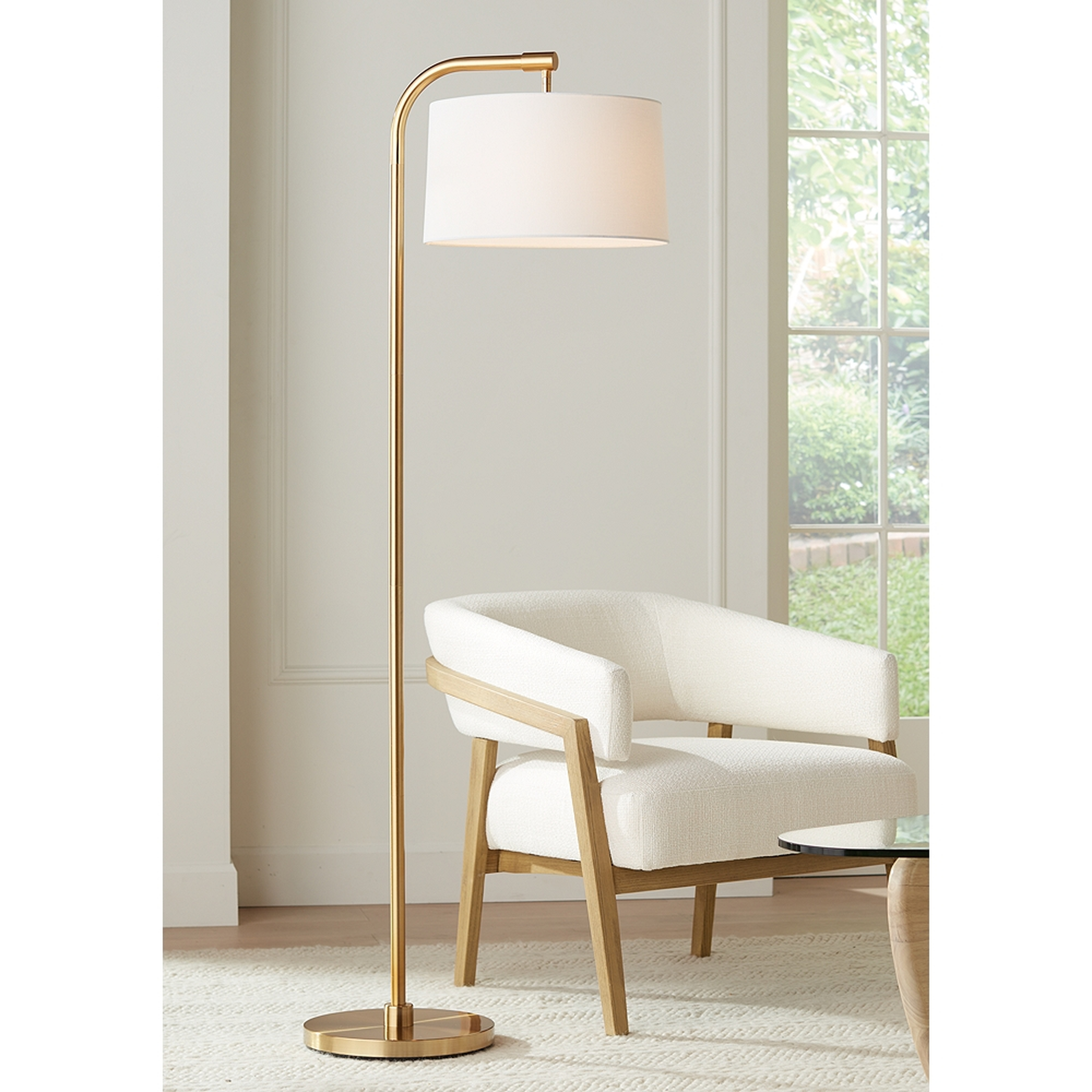 360 Lighting Serra 64" Warm Gold Chairside Arc Offset Arm Floor Lamp - Lamps Plus