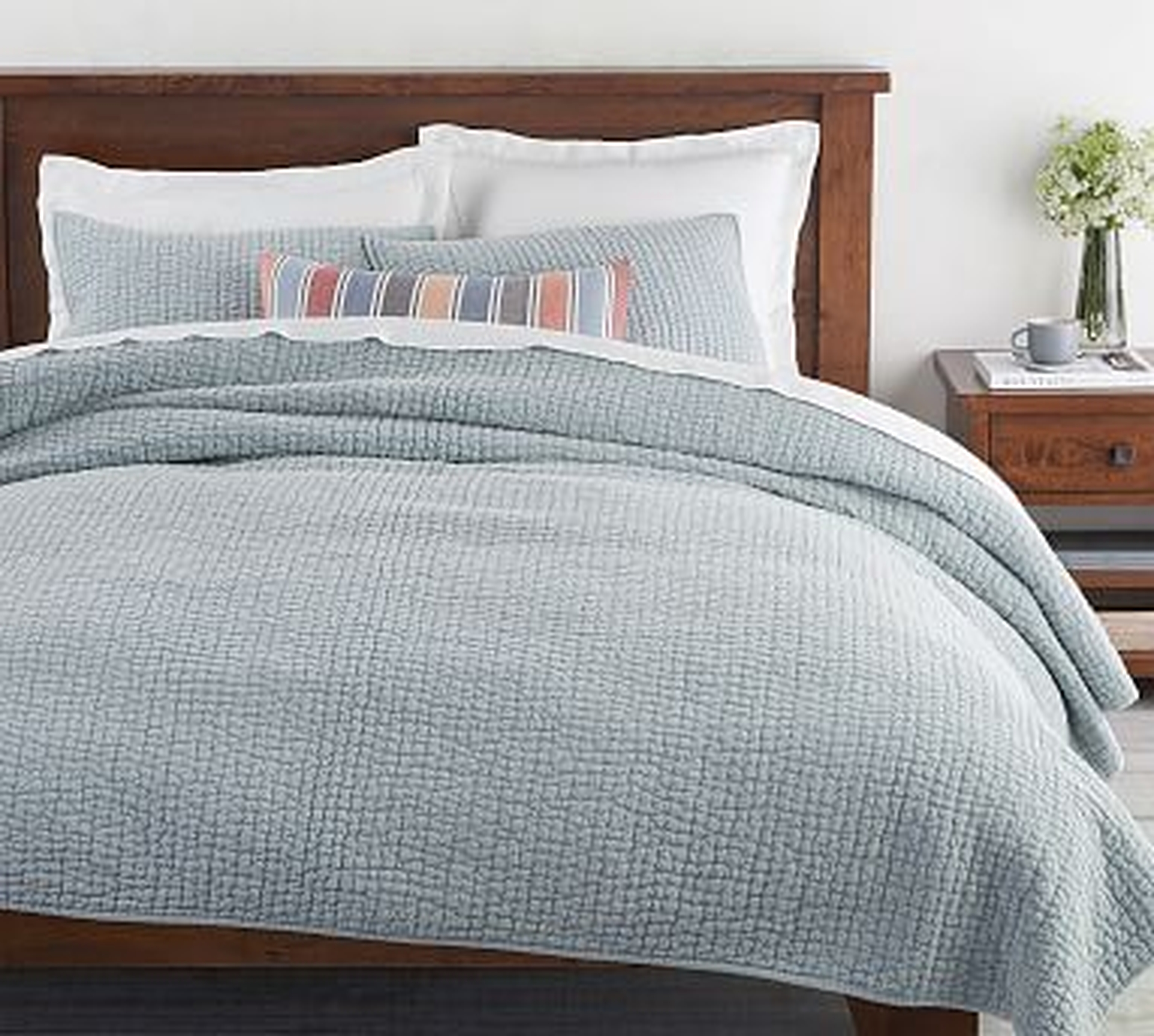 Stonewashed Pickstitch Cotton Quilt, King/Cal King, Sky Blue - Pottery Barn