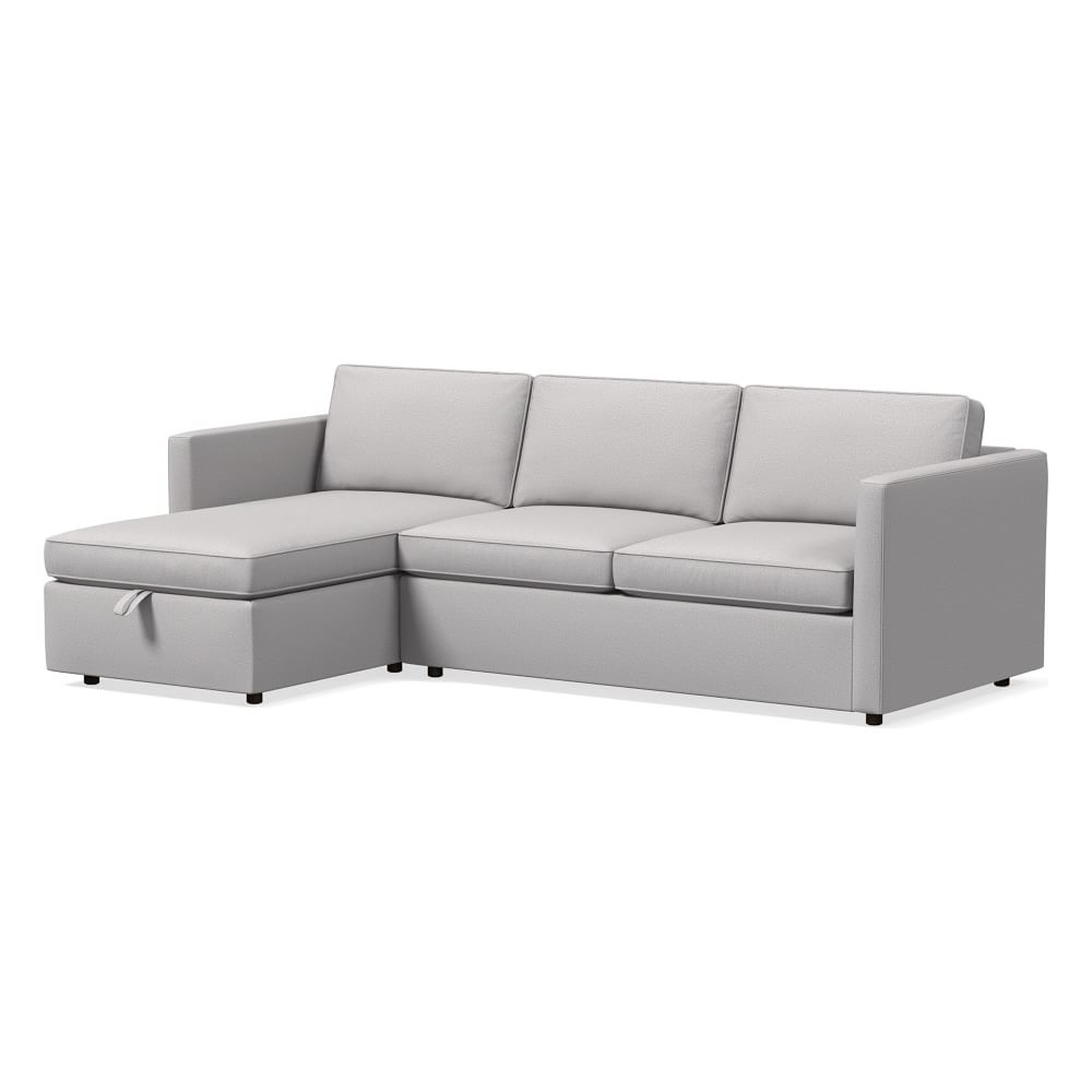 Harris 101" Left Multi Seat 2-Piece Chaise Sectional w/ Storage, Standard Depth, Chenille Tweed, Frost Gray - West Elm