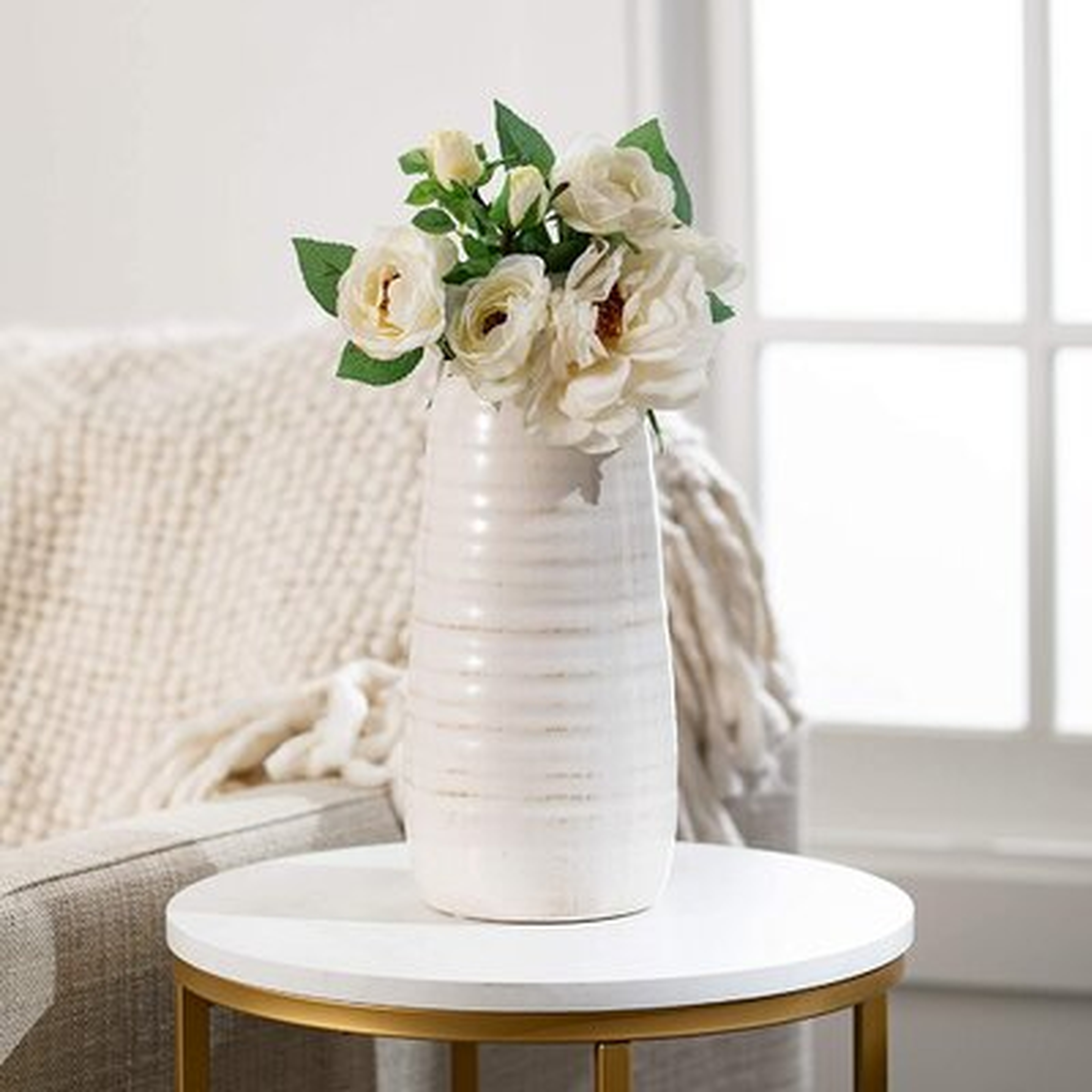 Modern Farmhouse Decorative Off-White Single Ceramic Vase 11.5"H Tall, Faux Floral Vase, Elegant Decoration For Rustic Home Décor, Wedding Centerpiece, Housewarming Gift - Wayfair