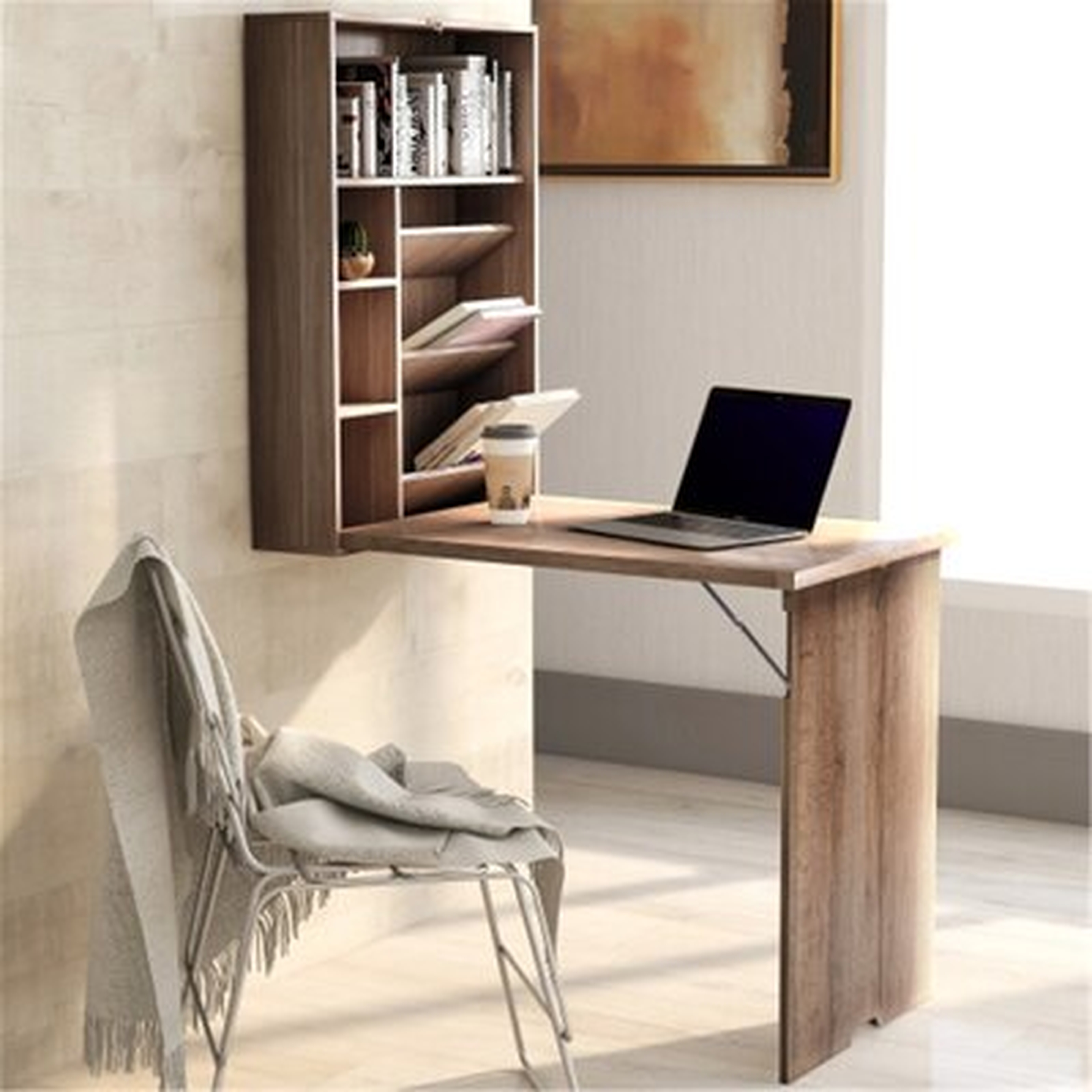 Multi-Function Computer Desk,Wall Mounted Fold Out Table,Floating Desk With Hutch - Wayfair