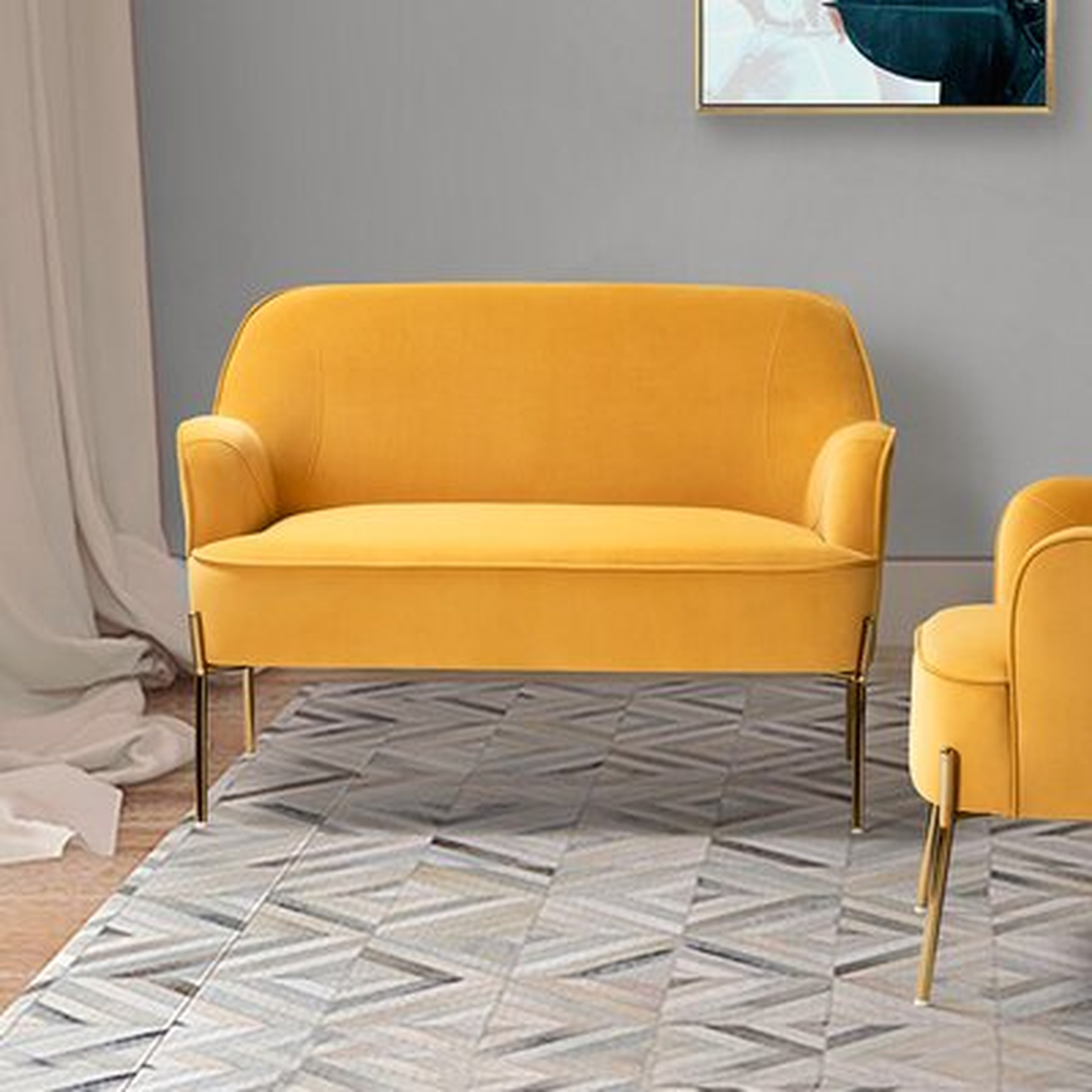 Theon 43" Velvet Recessed Arm Loveseat Sofa - Wayfair