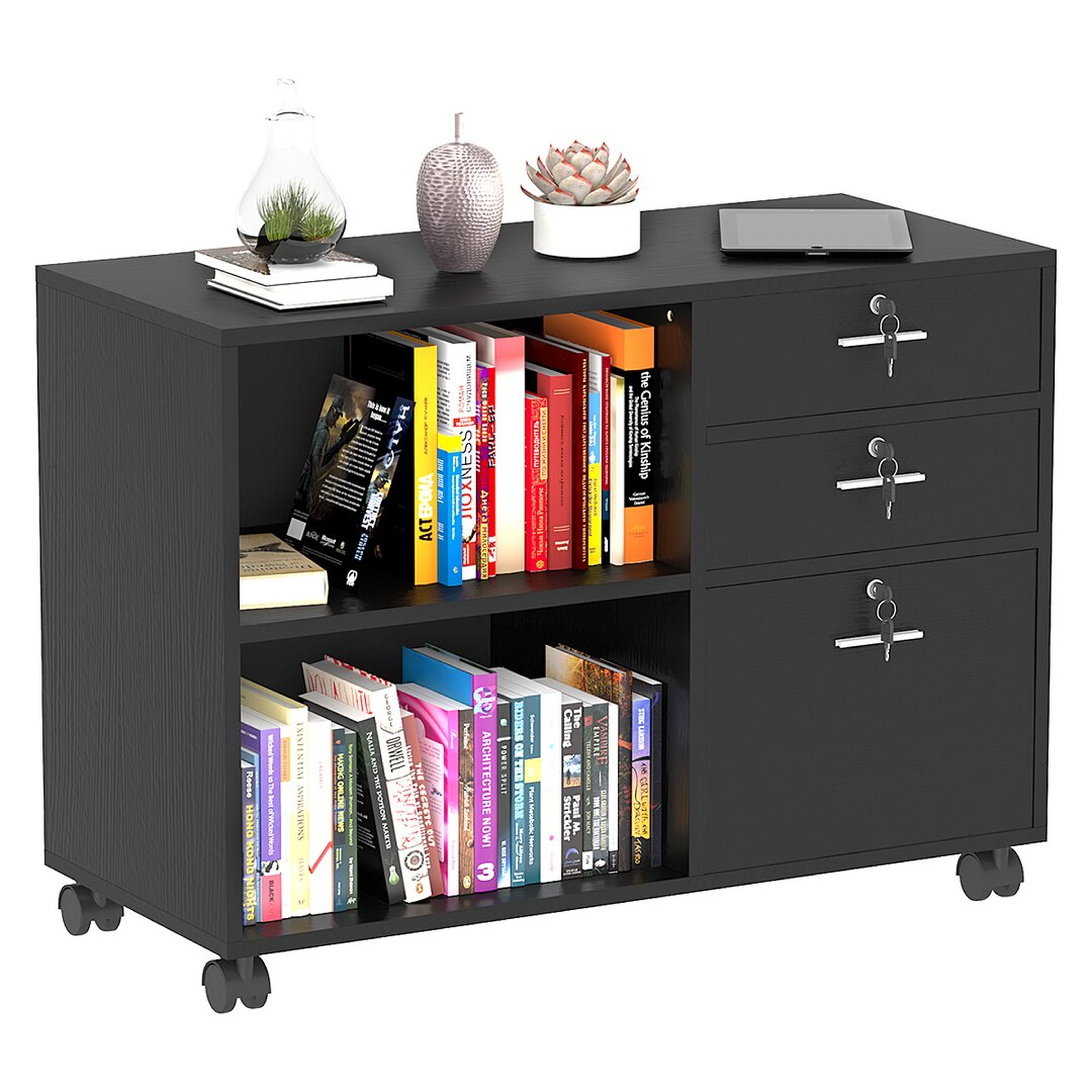 YITAHOME Ramona 35""W 3-Tiers Storage File Cabinet with 3 locking Drawers & Casters - Perigold