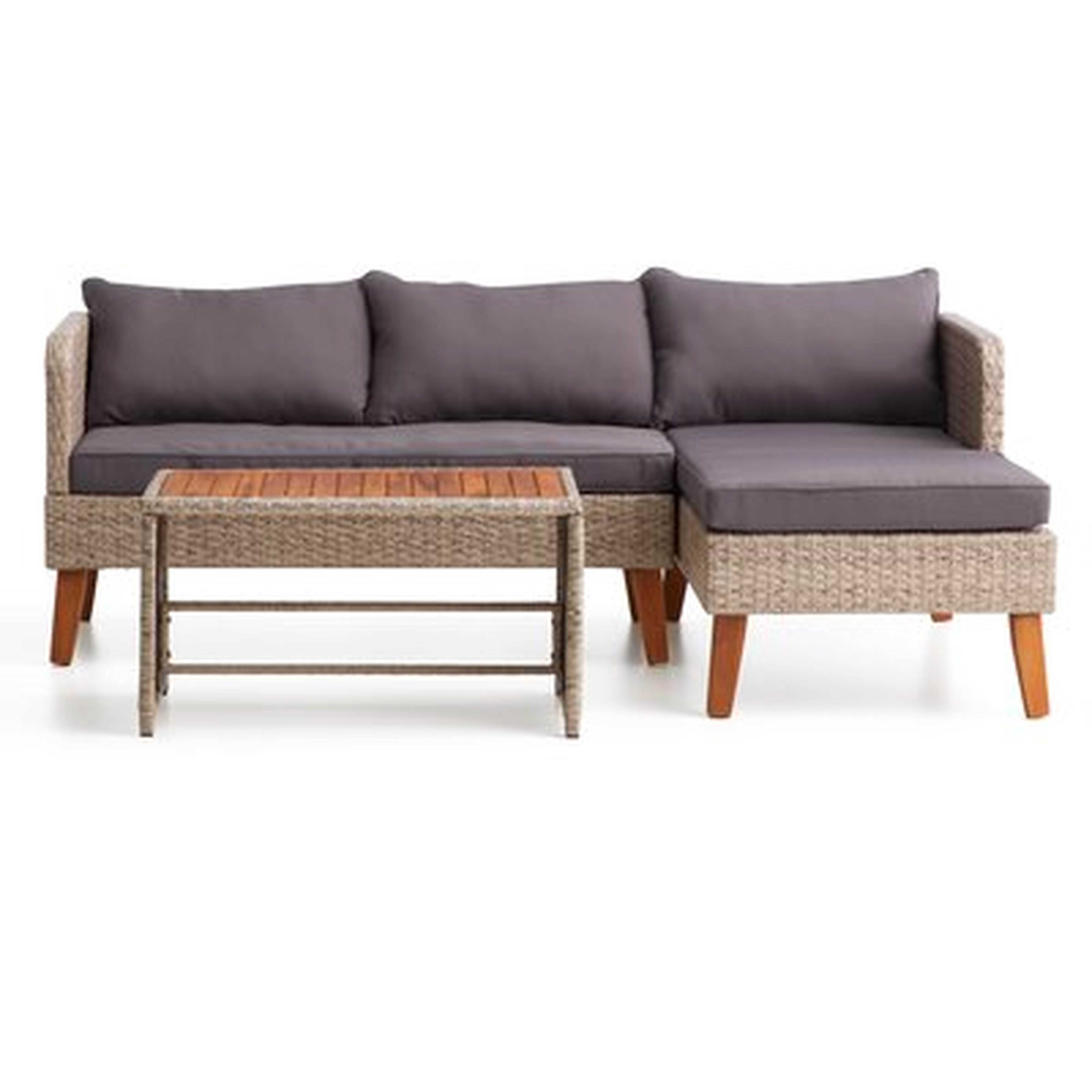 Wicker L-Shape Outdoor Sofa With Wood Top Table - Wayfair
