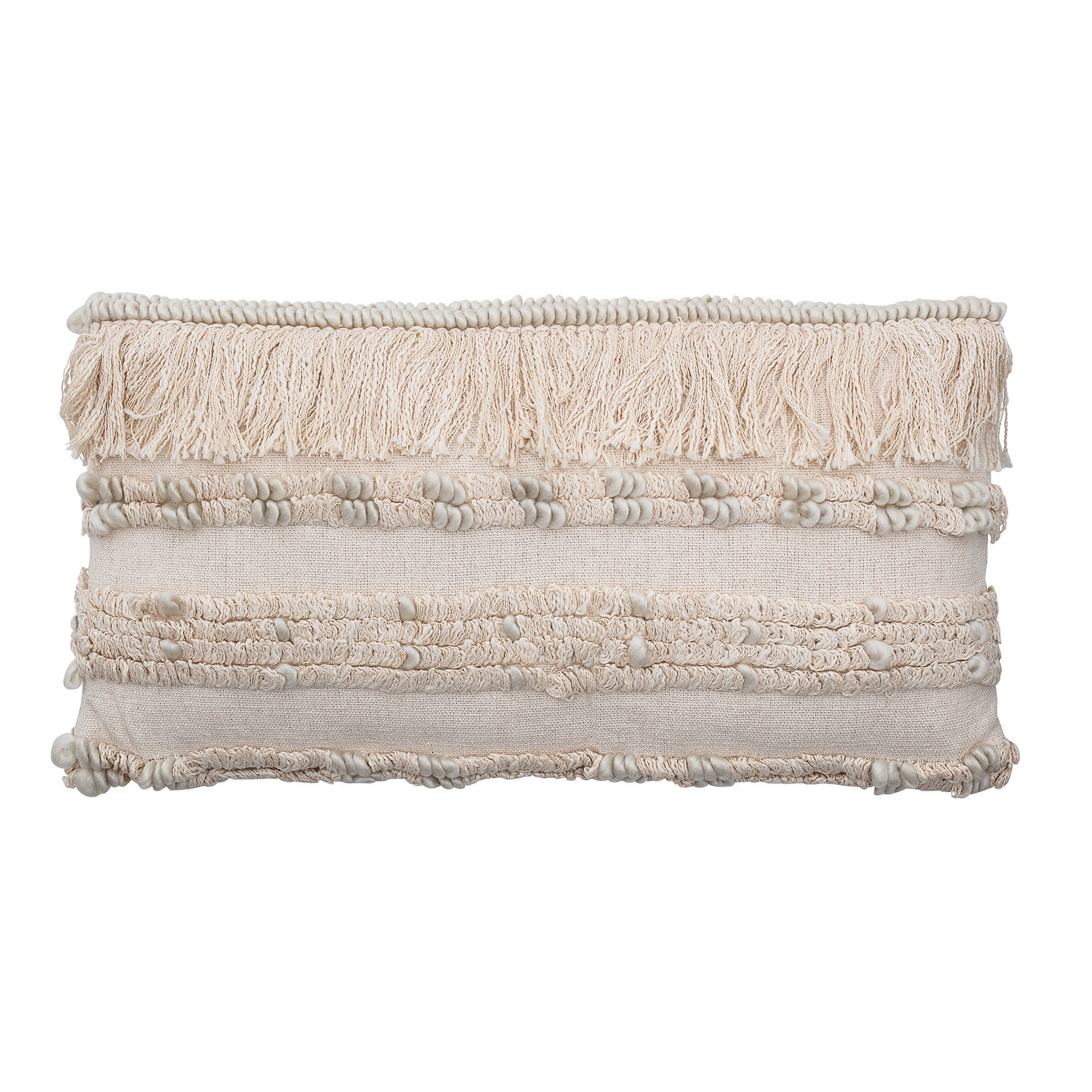 28" Woven Cotton & Wool Blend Lumbar Pillow with Fringe - Moss & Wilder