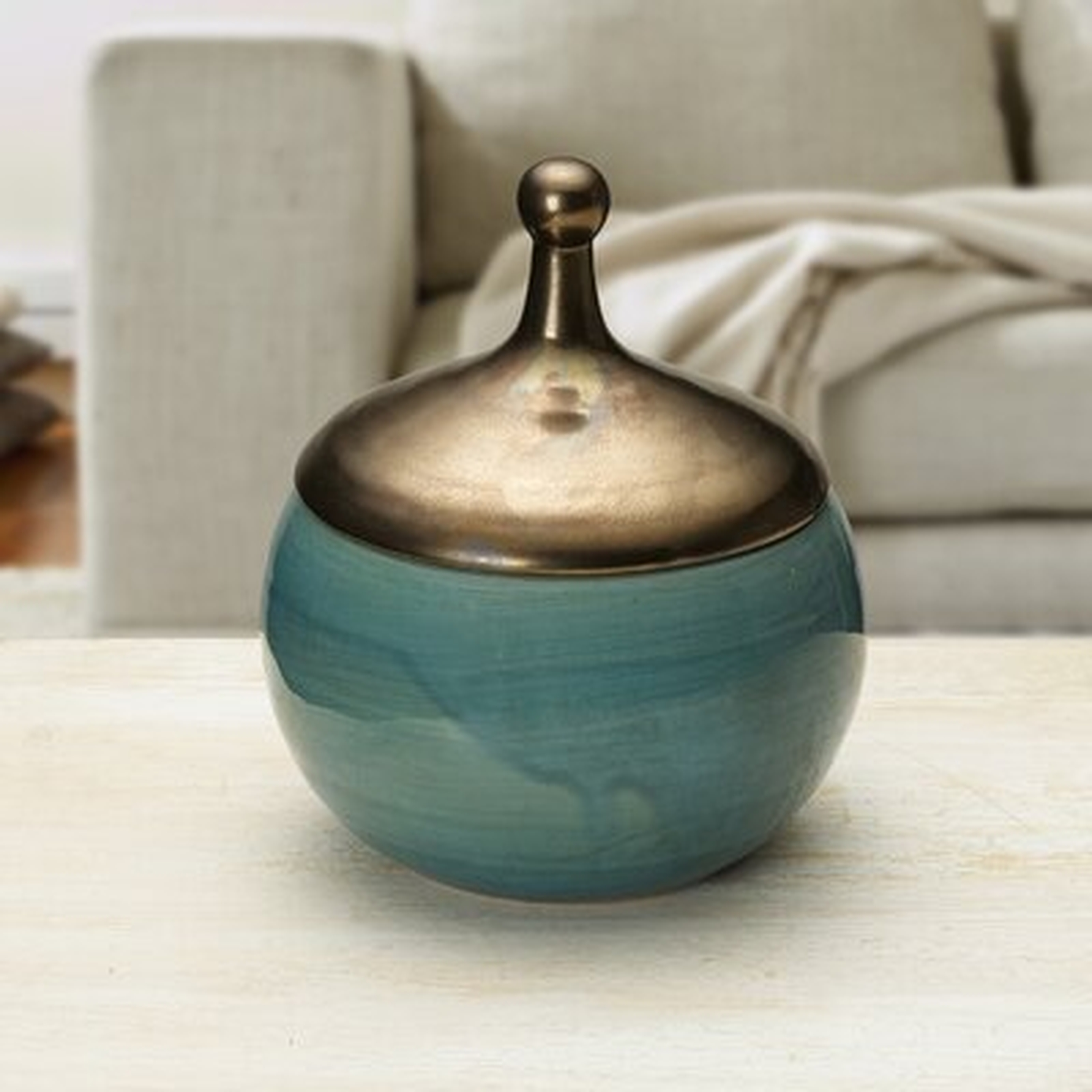 Scott Living Luxe Ceramic Vase With Copper Lid, 7-Inch, Black - Wayfair