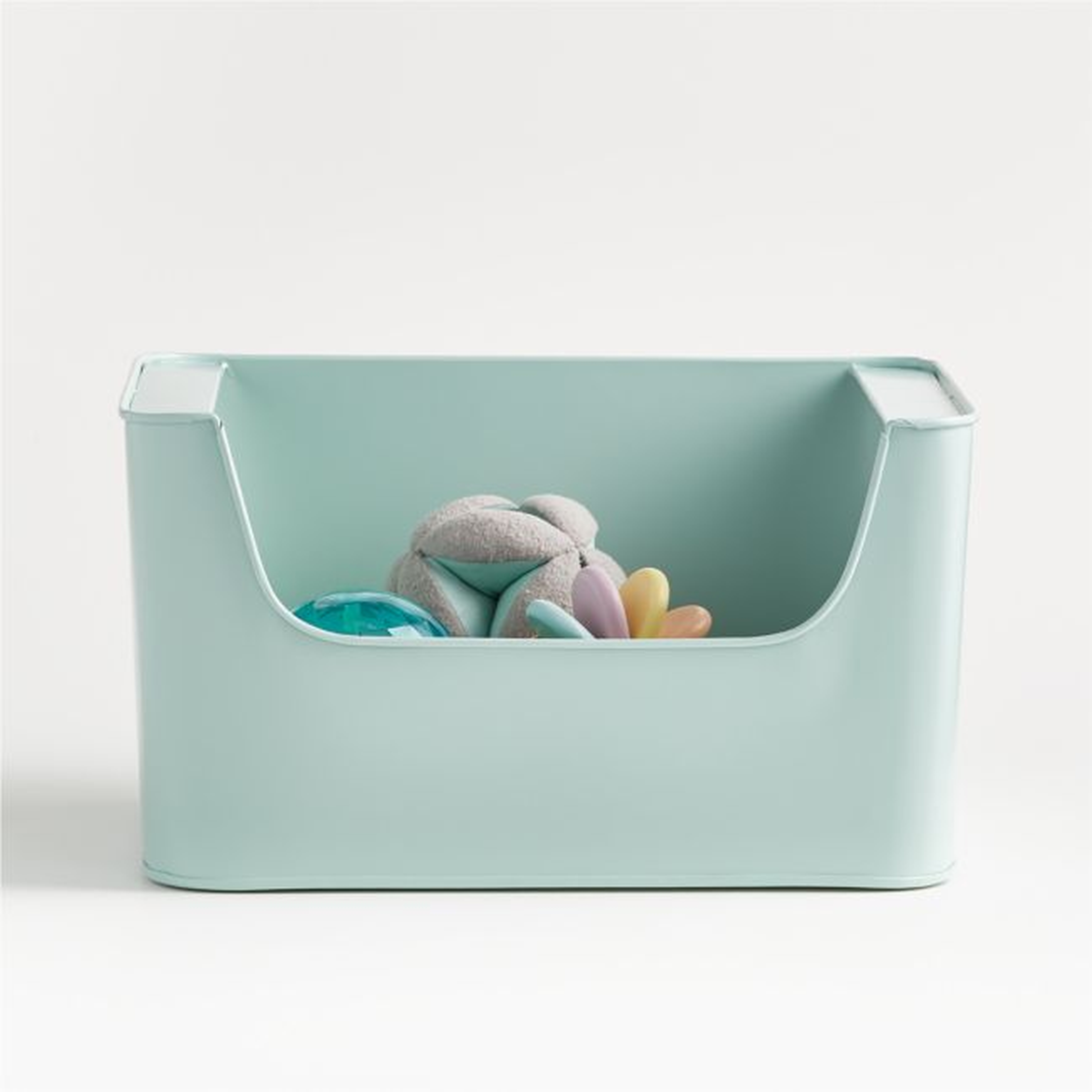 Small Mint Green Metal Stacking Storage Bin with Handles - Crate and Barrel