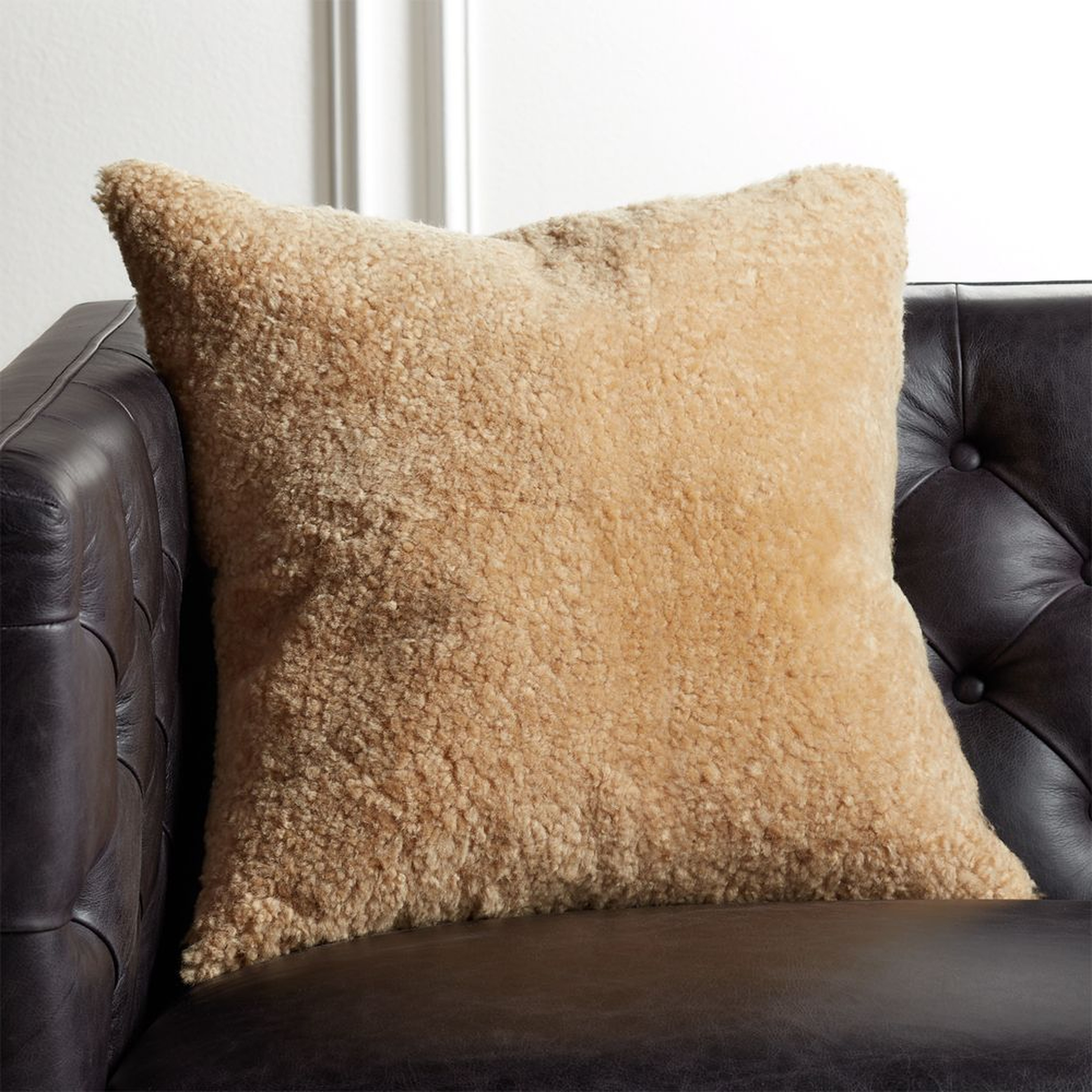 18" Shorn Sheepskin Camel Pillow with Feather-Down Insert - CB2