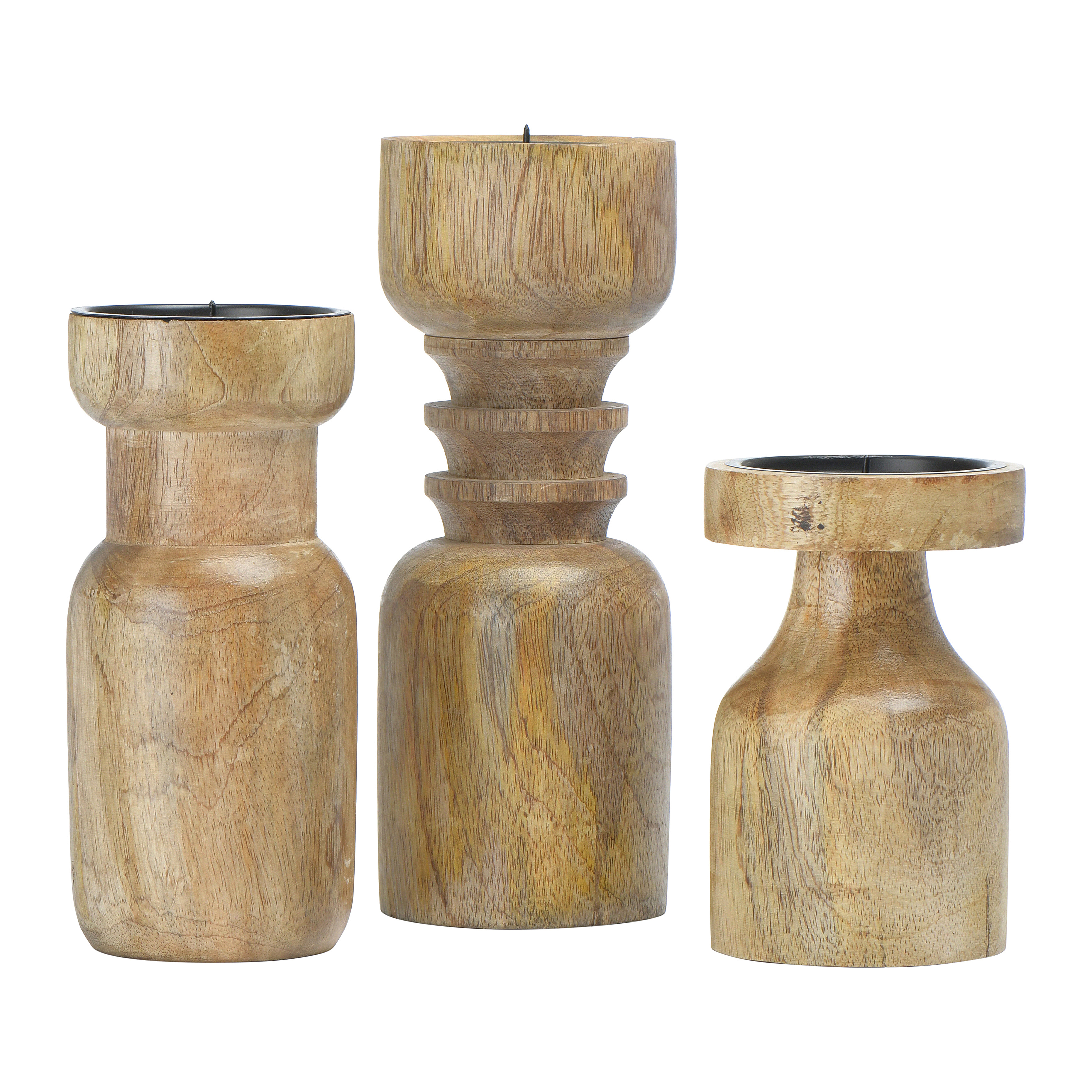 Turned Wood Pillar Candle Holders,  Set of 3 - Creative Co-Op