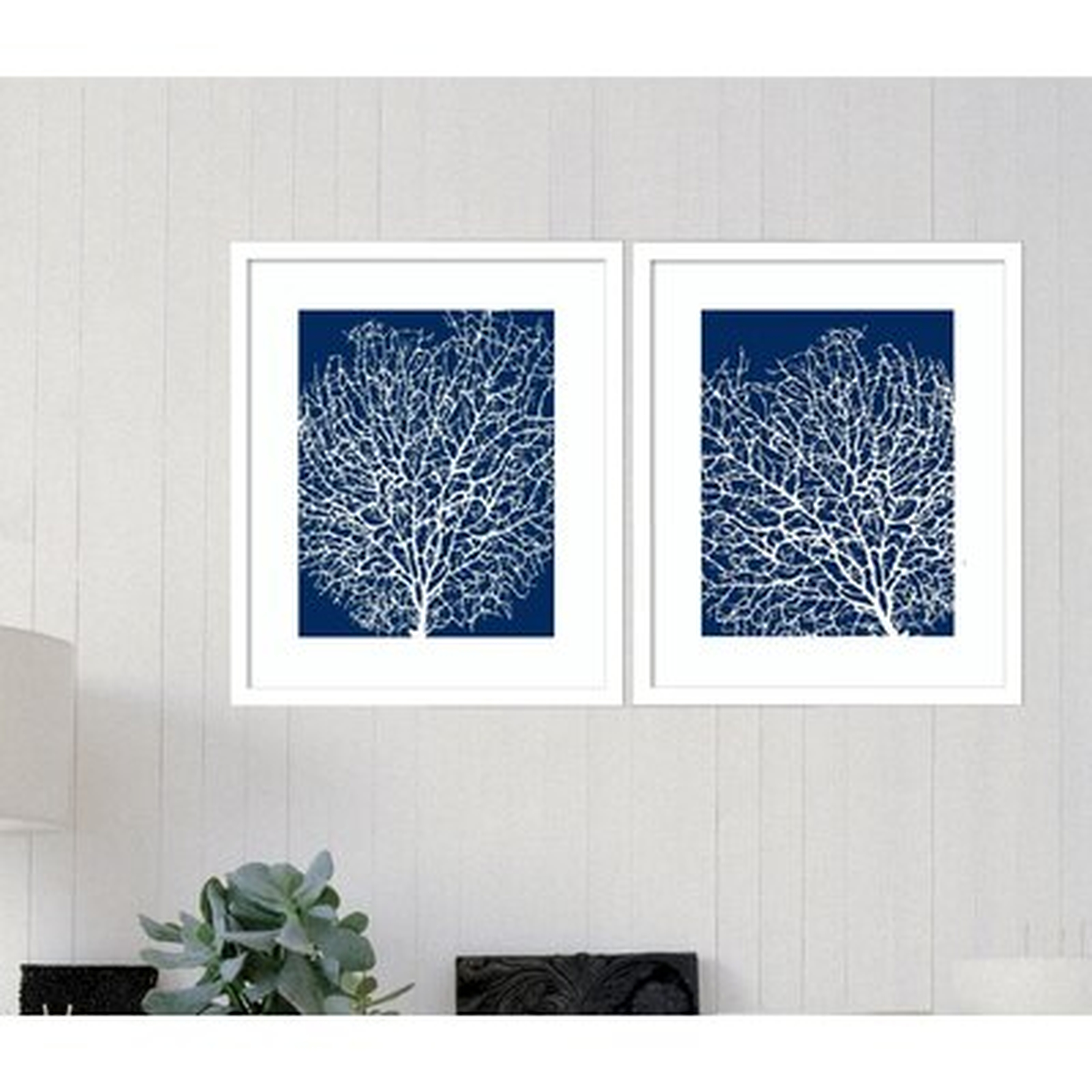'Navy Coral' 2 Piece Picture Frame Painting Set - Birch Lane