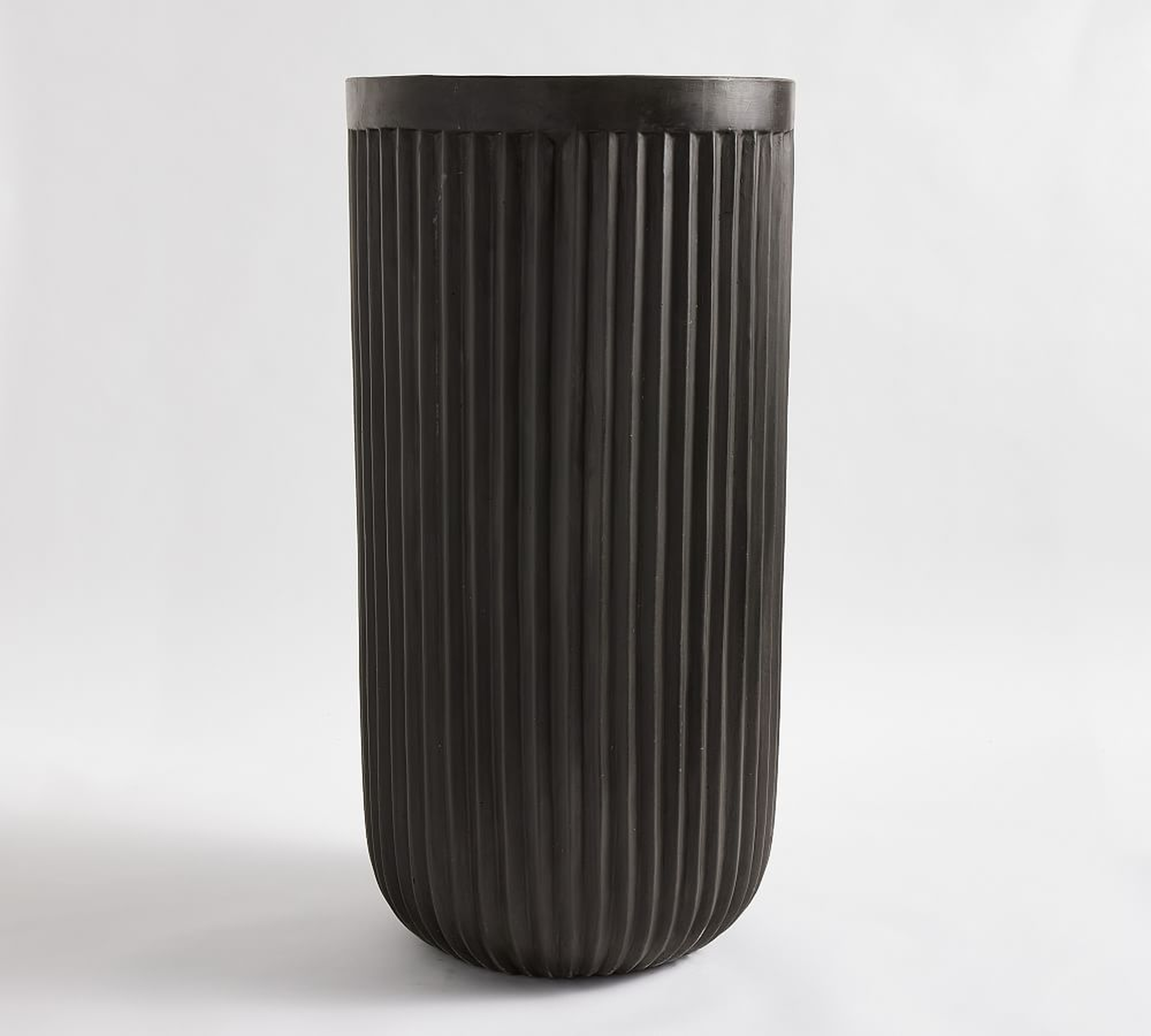 Concrete Fluted Planter, Black, 15.75" Diam. x 31.5" H - Pottery Barn