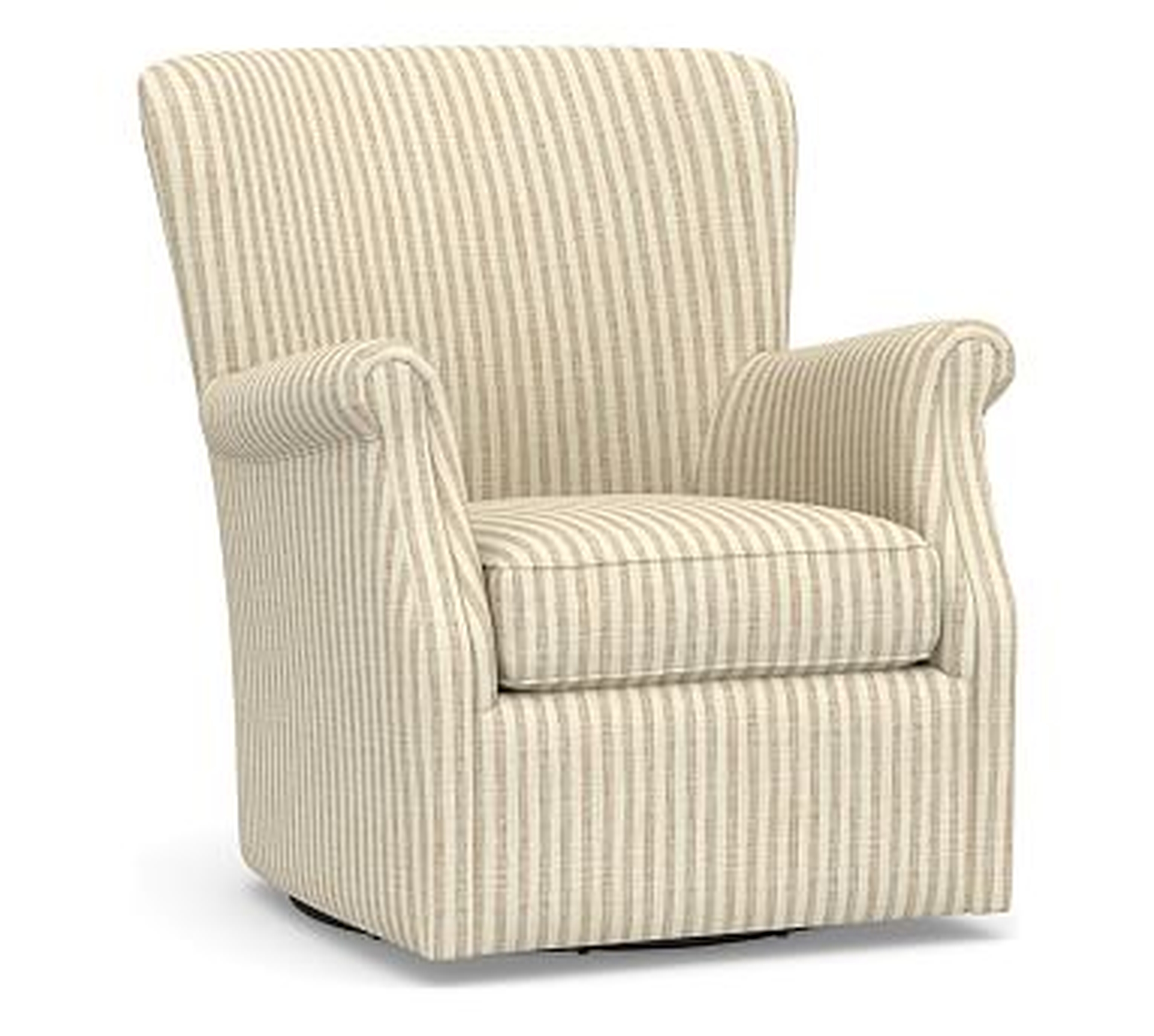 SoMa Minna Upholstered Swivel Armchair, Polyester Wrapped Cushions, Vintage Stripe Khaki/Ivory - Pottery Barn