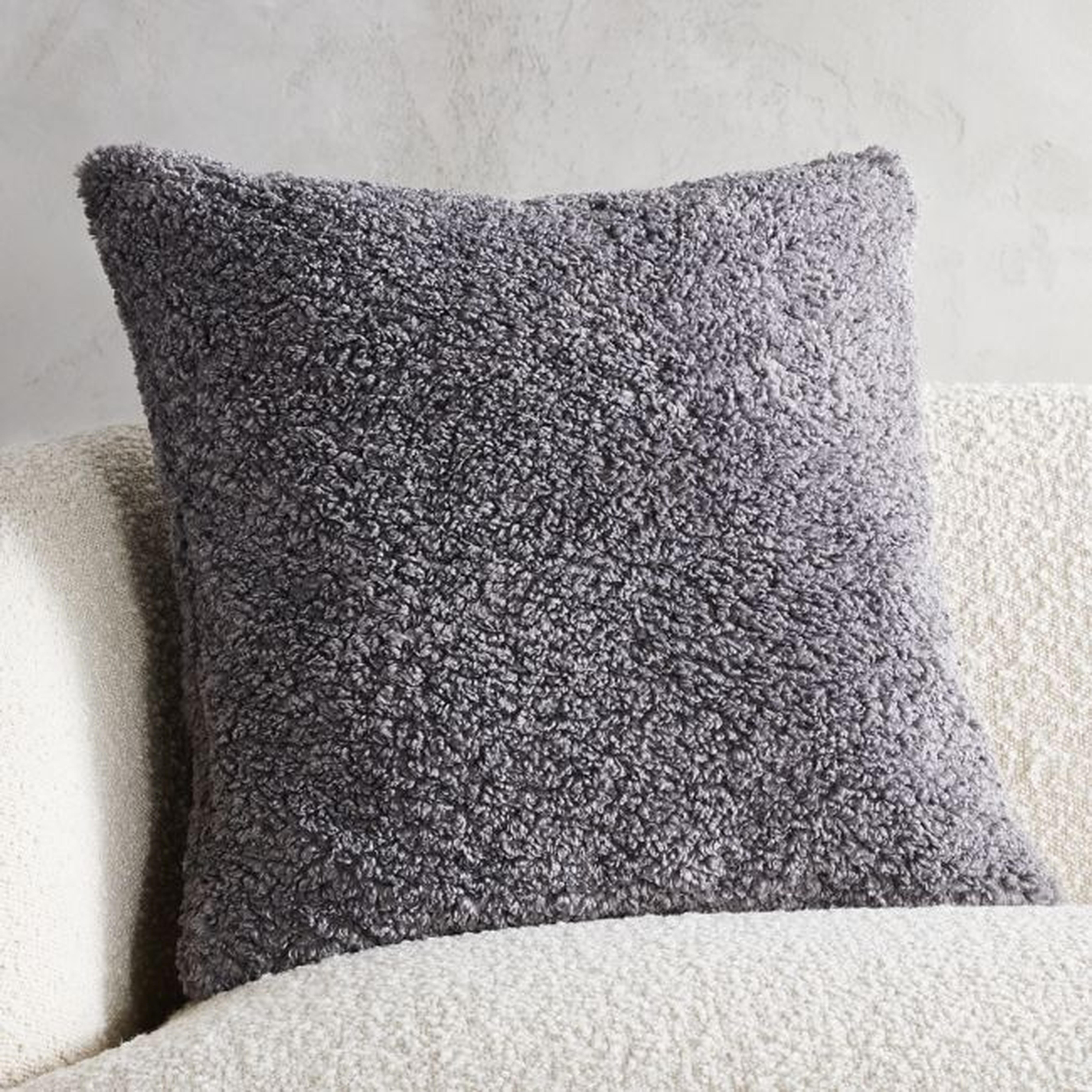 20" Faux Sheepskin Grey Pillow with Feather-Down Insert - CB2
