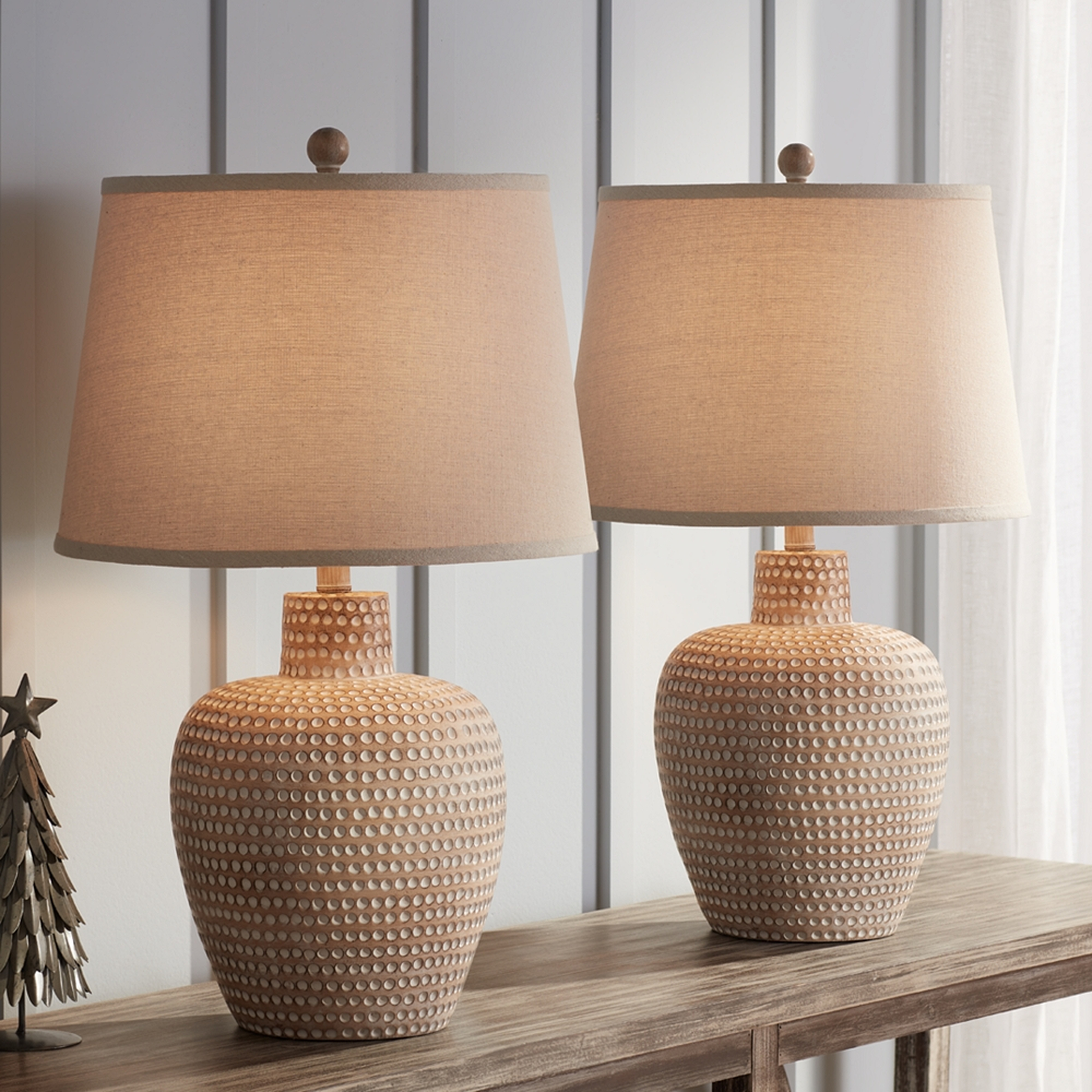 Regency Hill Glenn Dappled Beige Southwest Style Pot Table Lamps Set of 2 - Lamps Plus