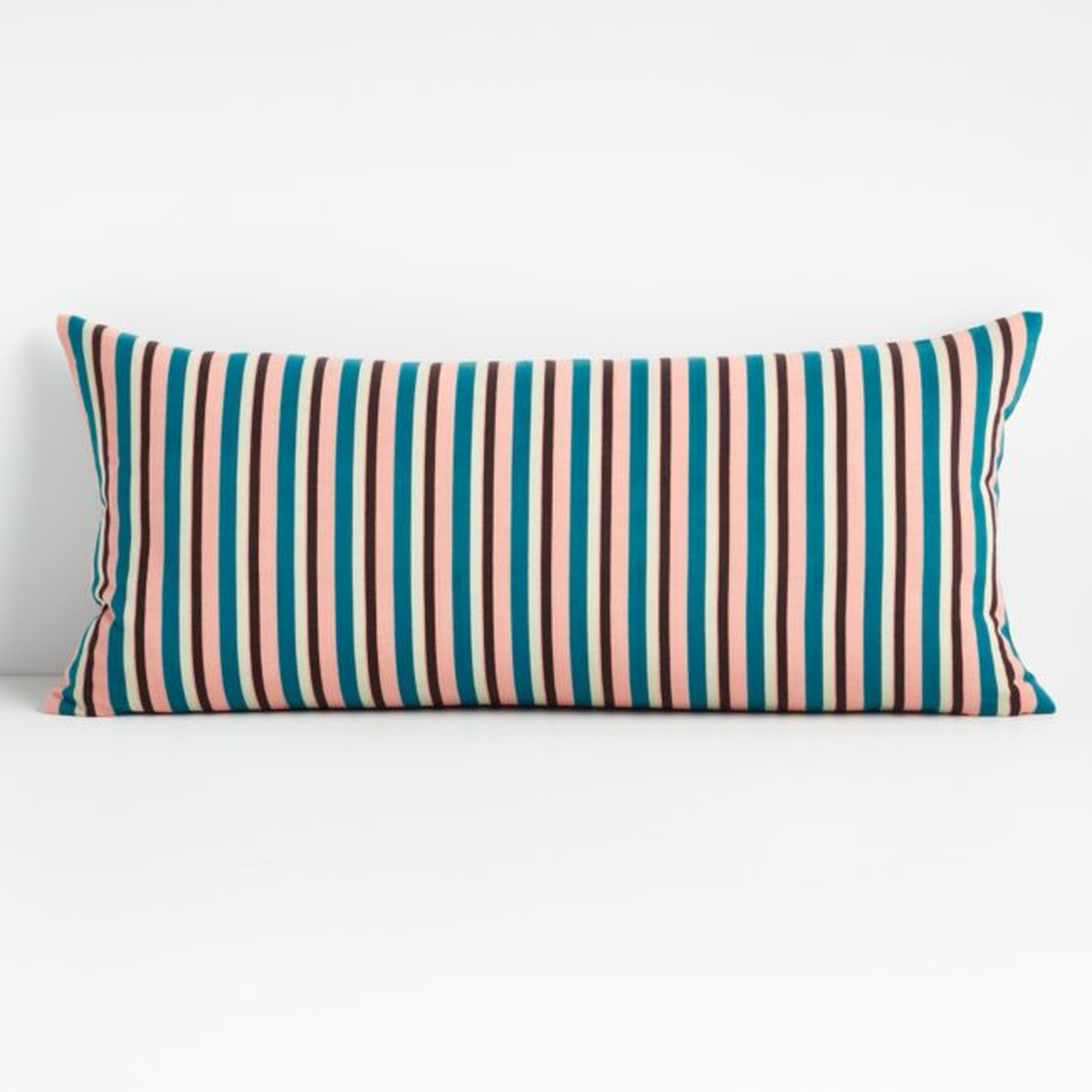 Moreau Teal 36"x16" Striped Pillow with Feather-Down Insert - Crate and Barrel