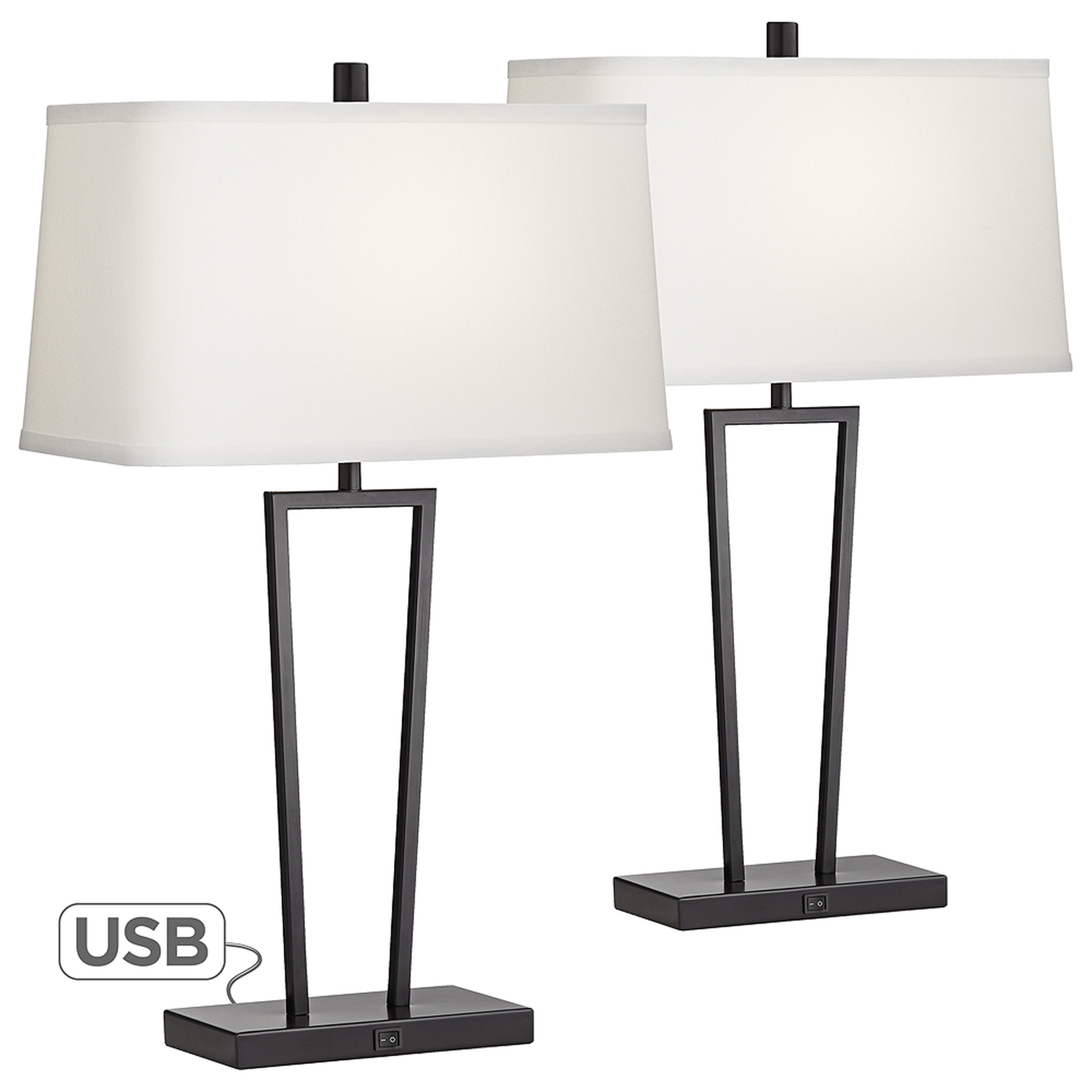 Cole Black Metal Table Lamps with USB Port Set of 2 - Lamps Plus
