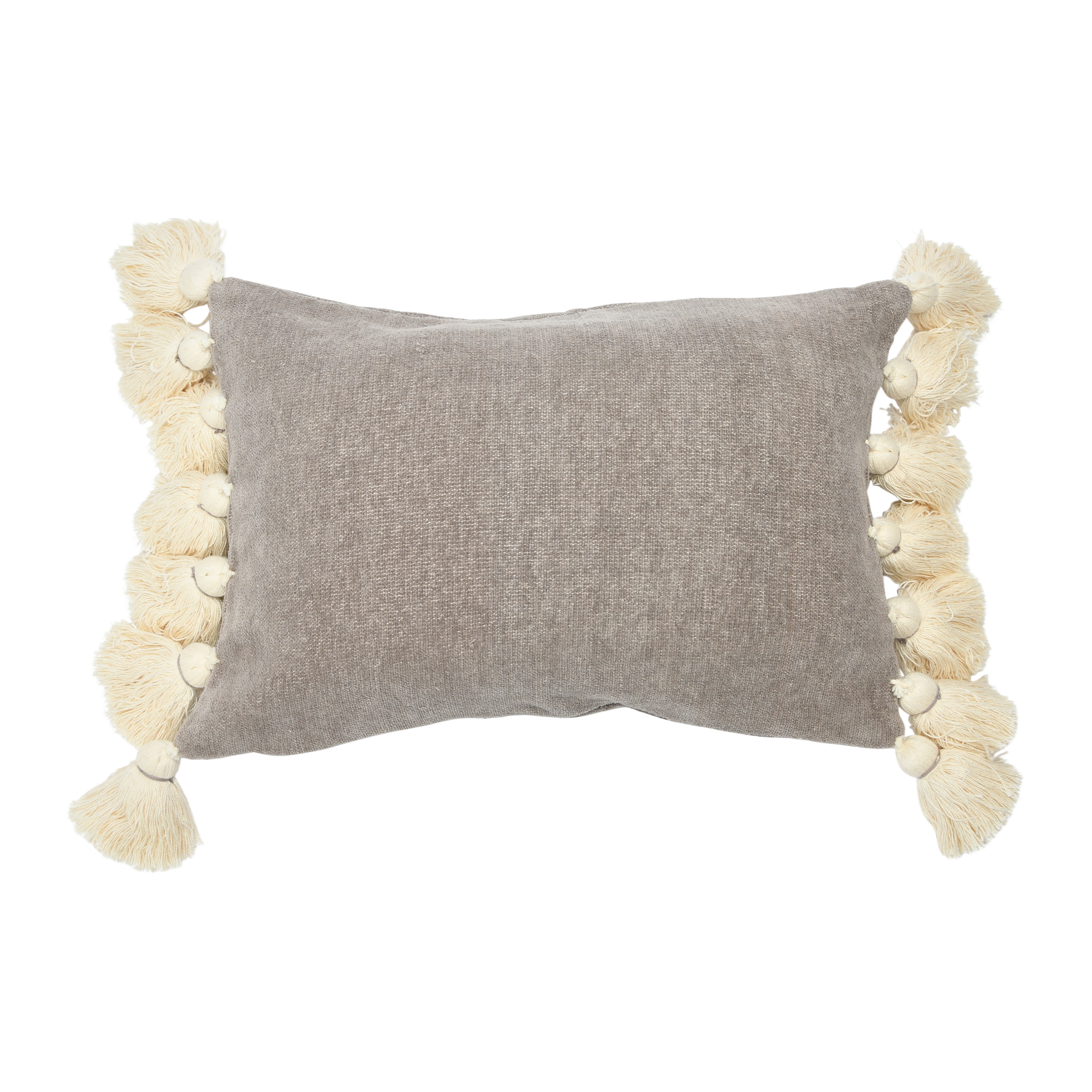 Cotton Chenille Lumbar Pillow with Tassels - Creative Co-Op