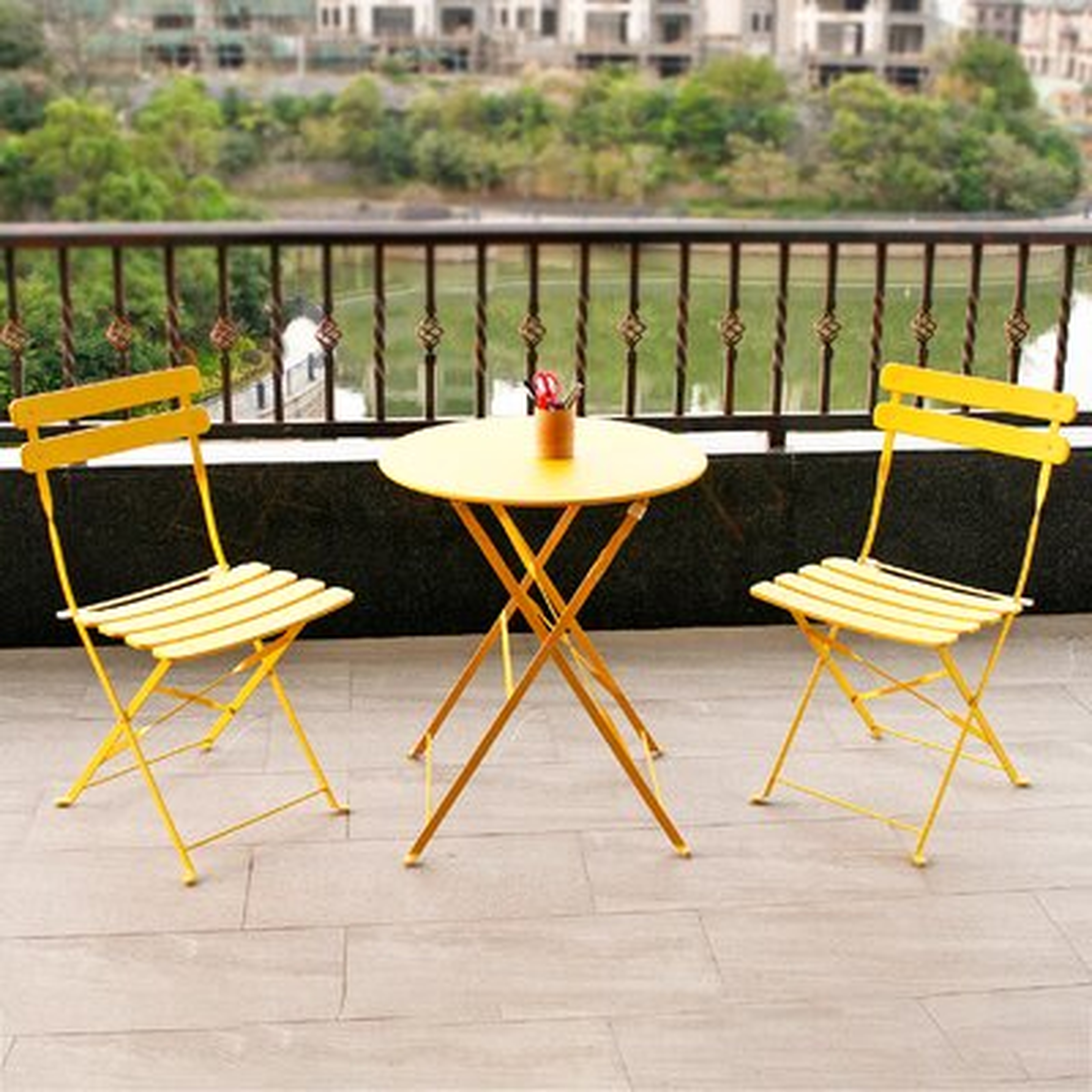 Premium Steel Patio Bistro Set, Folding Outdoor Patio Furniture Sets, 3 Piece Patio Set Of Foldable Patio Table And Chairs, Yellow - Wayfair