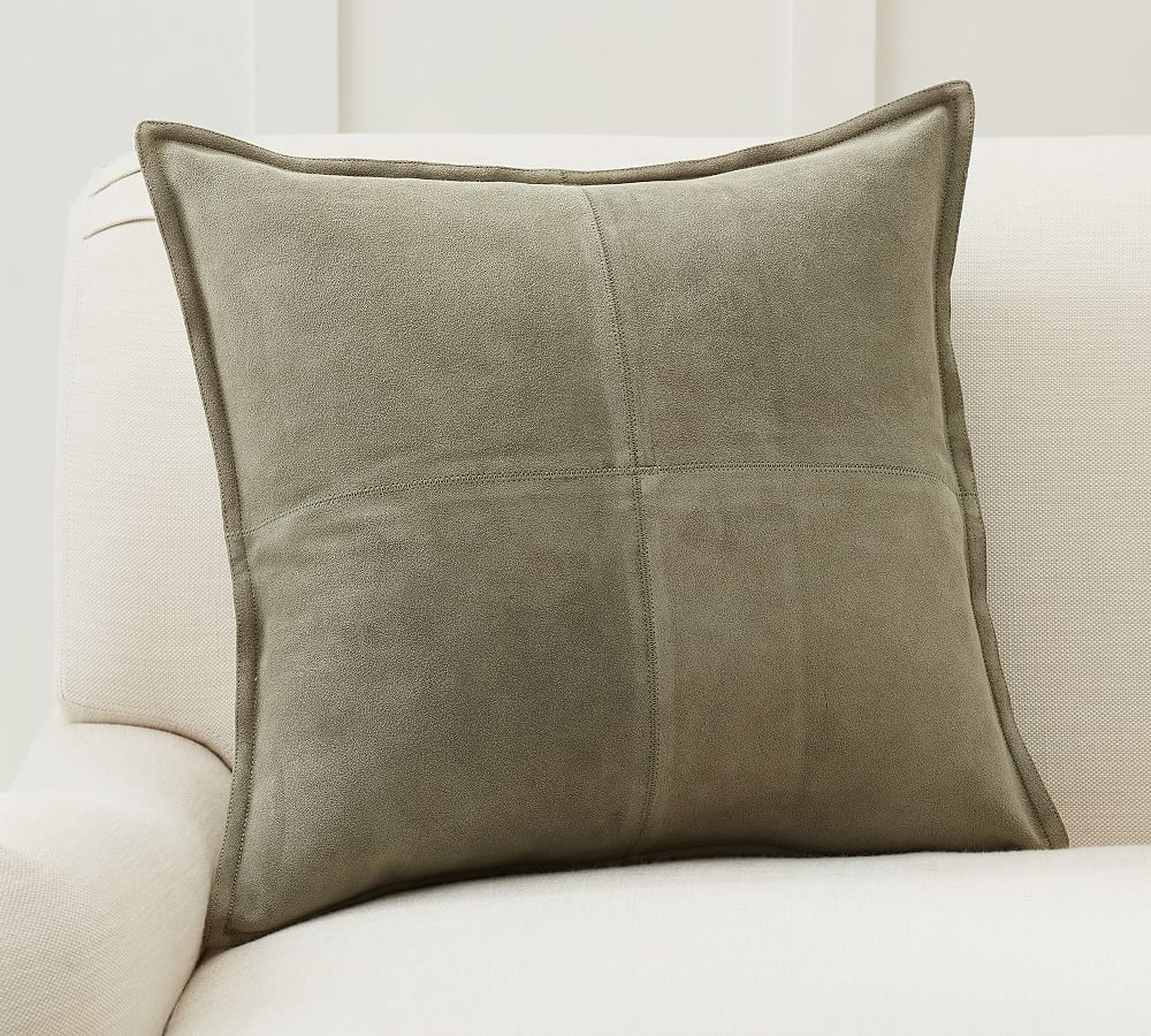 Pieced Suede Pillow Cover, 20", Cypress - Pottery Barn