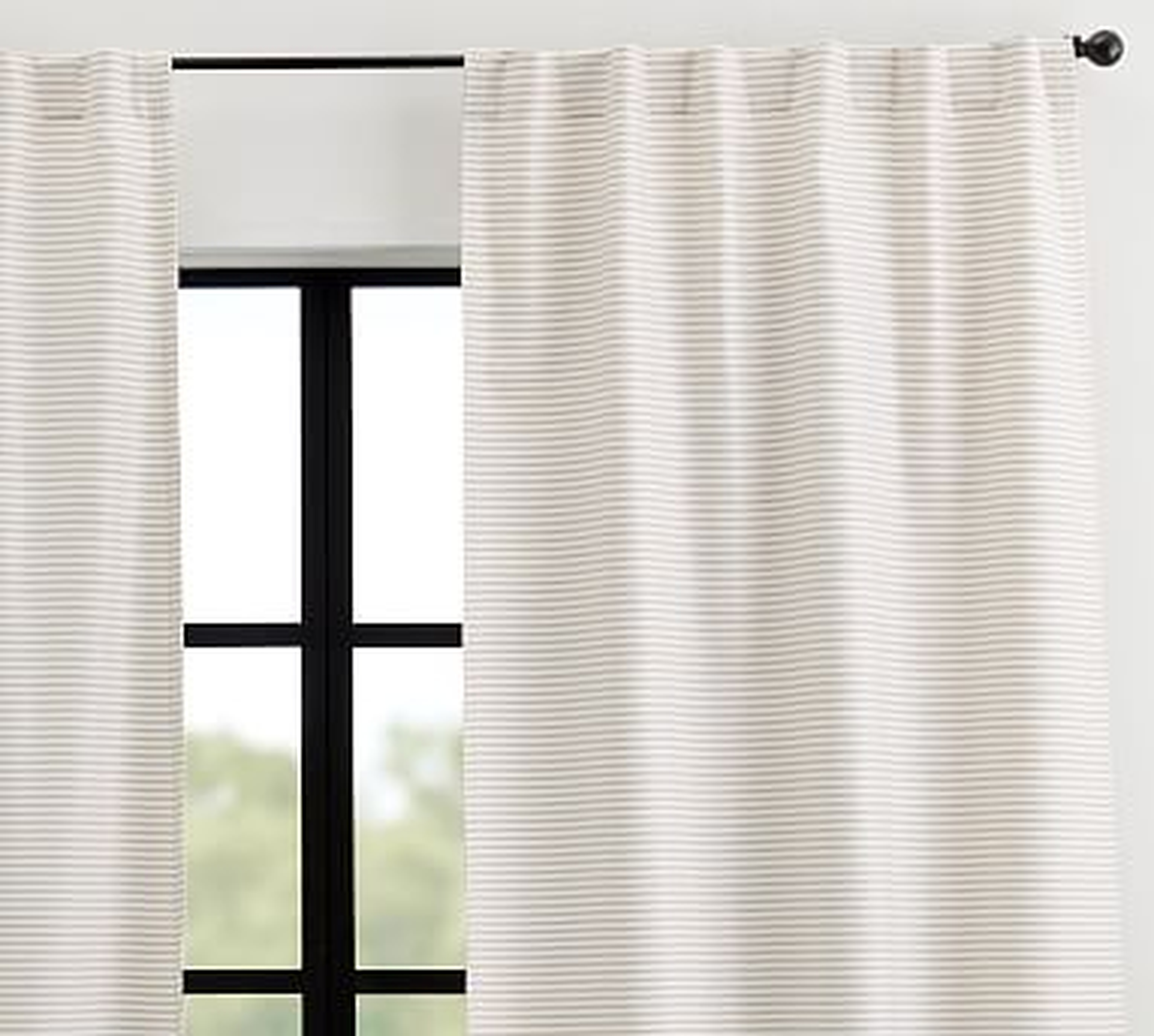 Sunbrella(R) Bungalow Striped Outdoor Curtain, 50 x 96",Flax Stripe - Pottery Barn