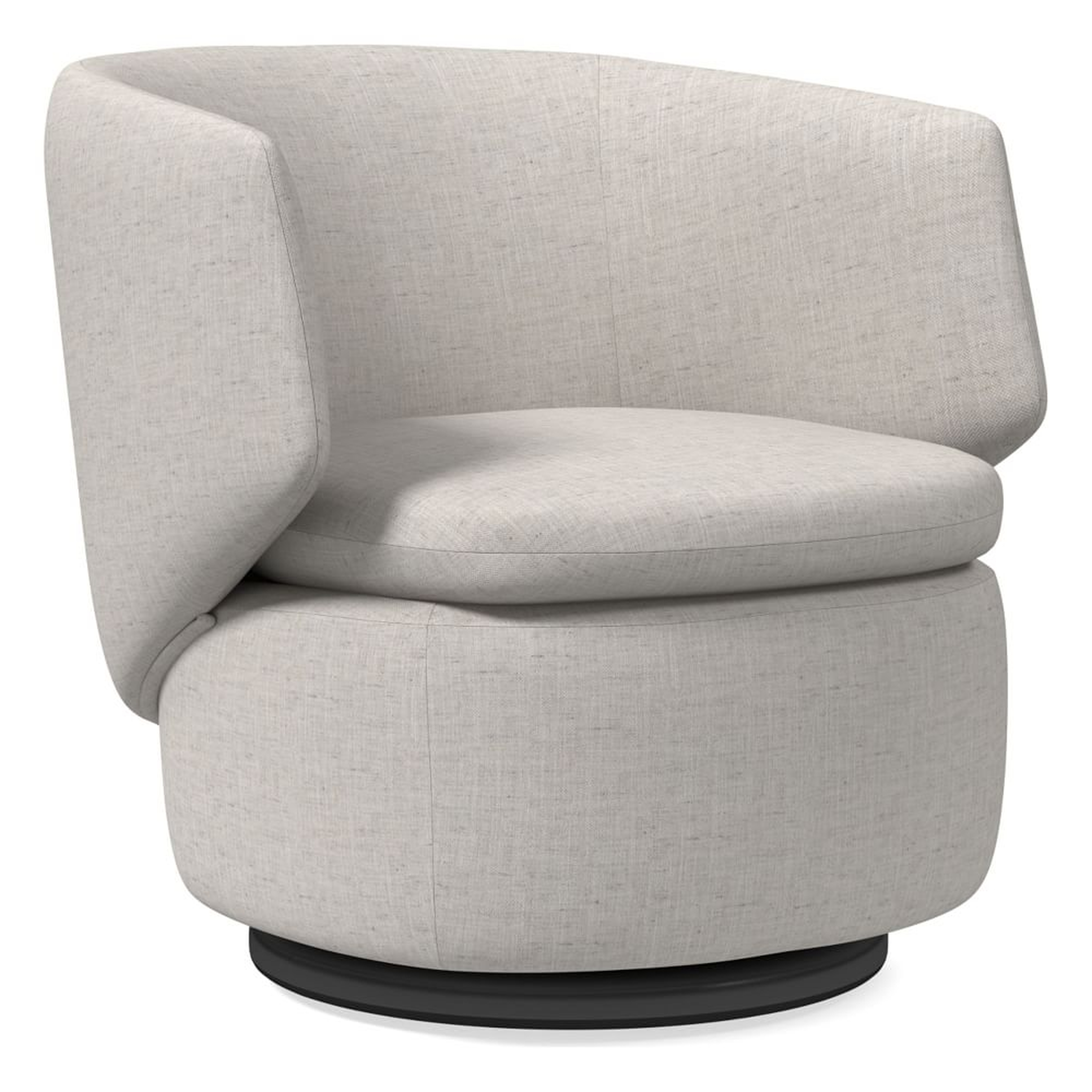 Crescent Swivel Chair, Poly, Performance Coastal Linen, White, Concealed Supports - West Elm