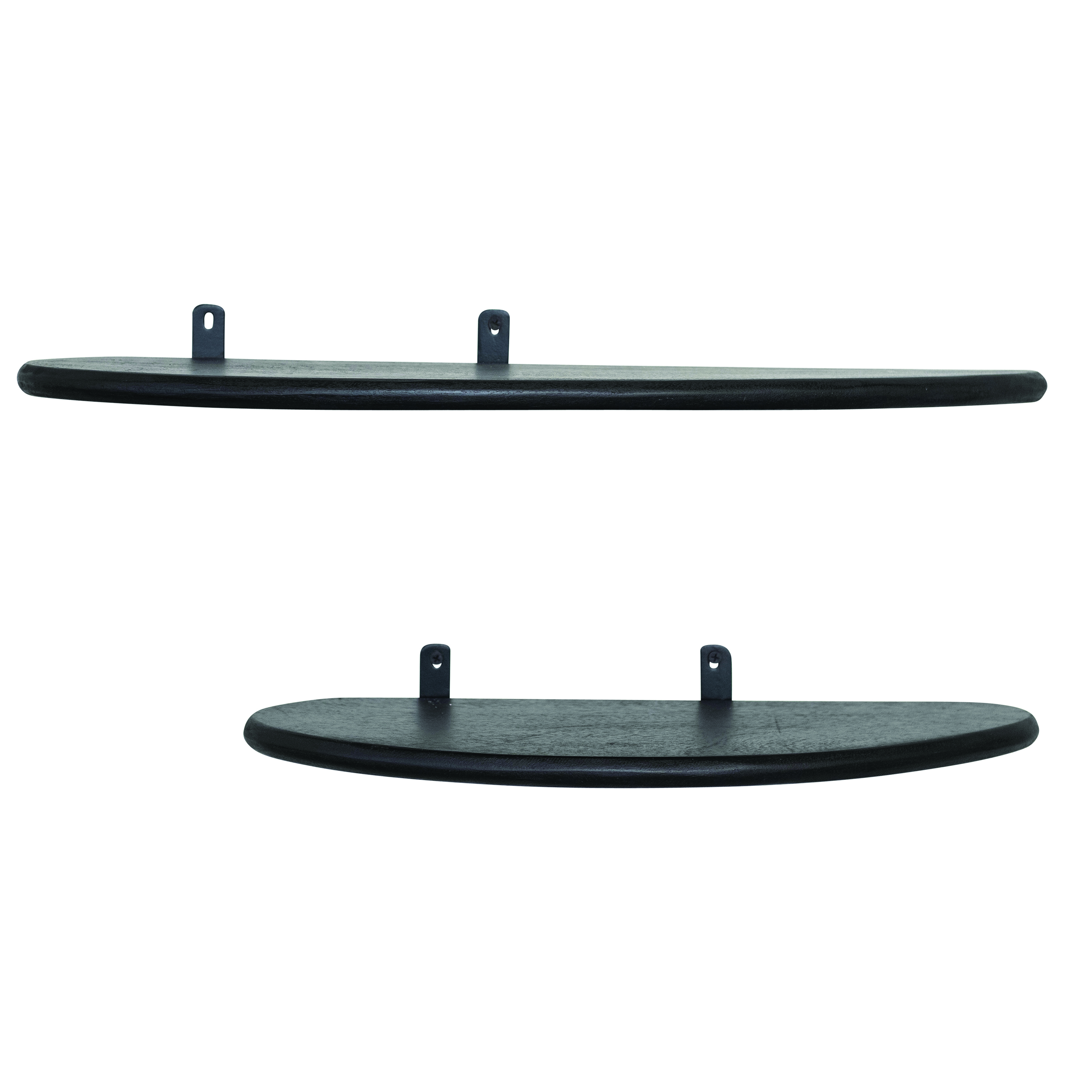 24 Inches and 19 Inches Mango Wood and Metal Organic Shaped Floating Wall Shelves, Matte Black, Set of 2 - Bloomingville