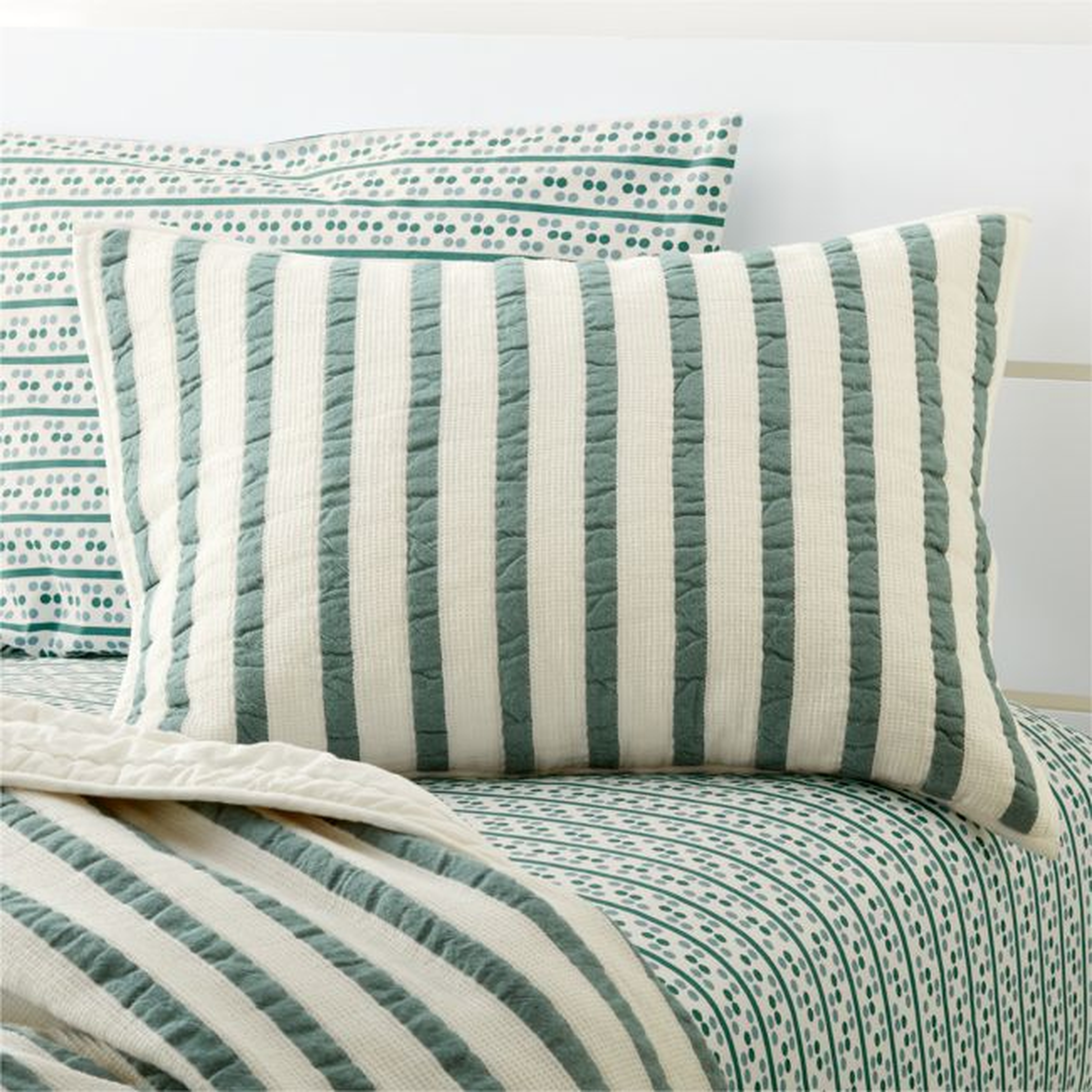 Teal Striped Waffle Weave Organic Cotton Kids Pillow Sham - Crate and Barrel