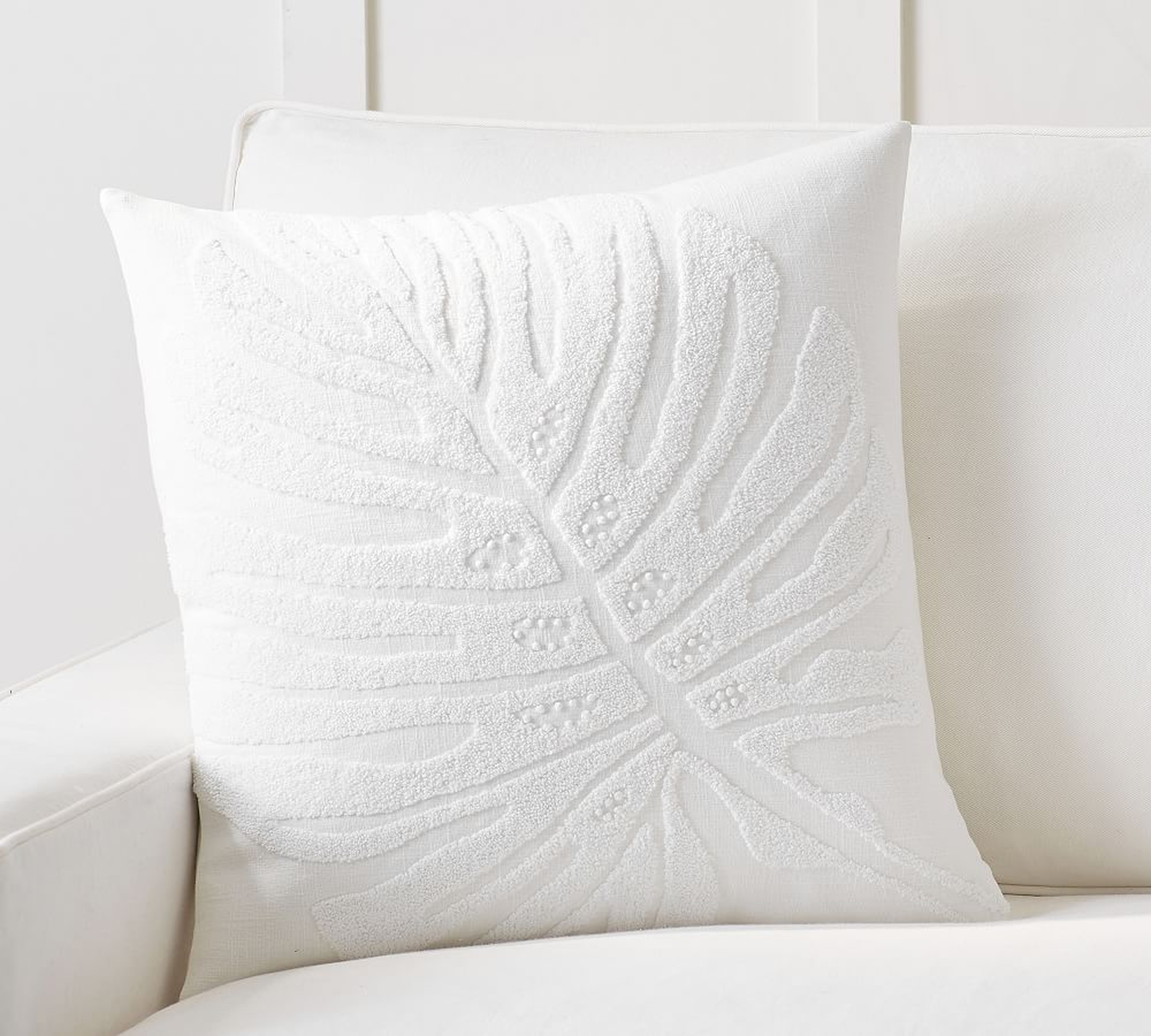 Isla Palm Embroidered Pillow Cover, 20 x 20", White - Pottery Barn